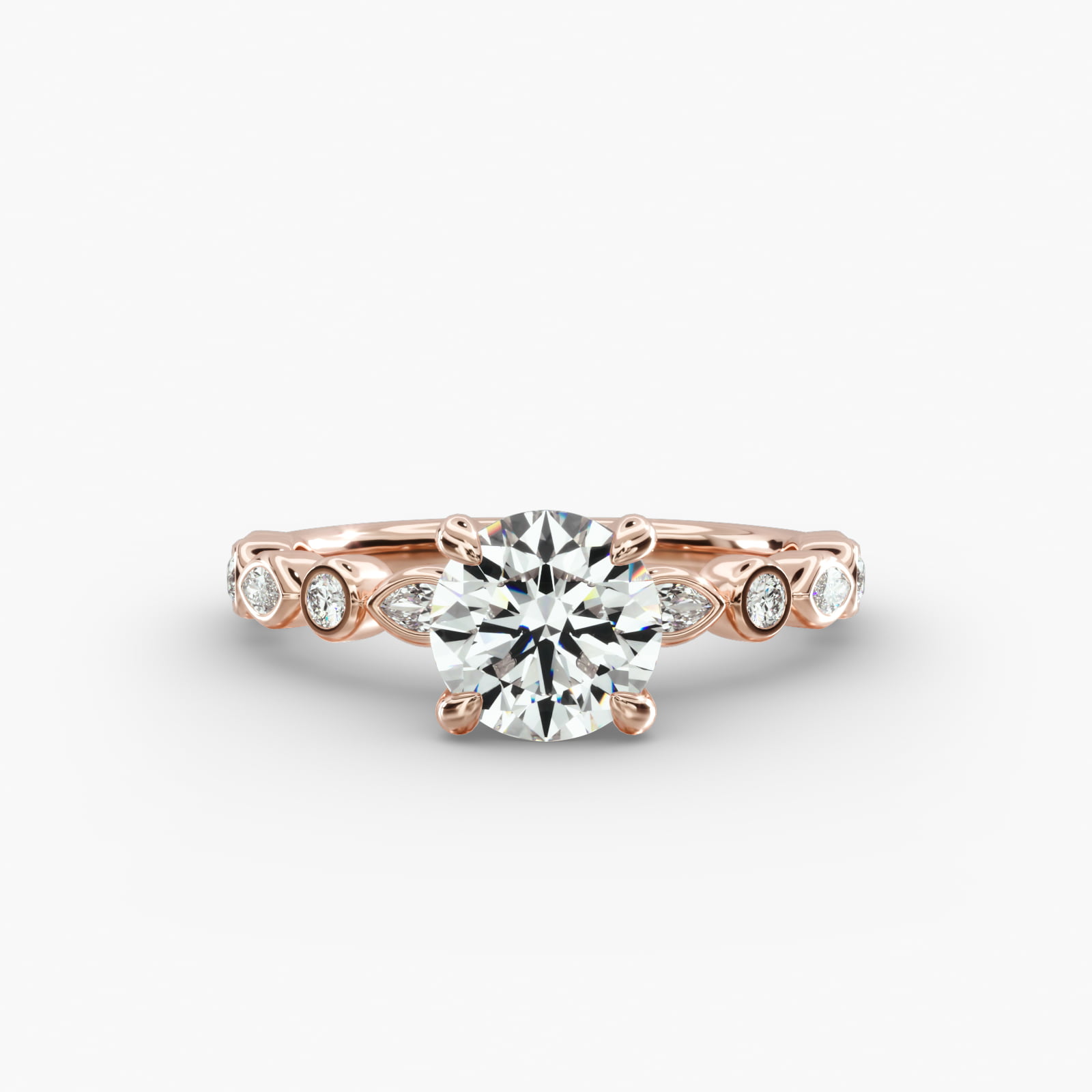 Alternating Marquise Engagement Ring Classic Basket Head