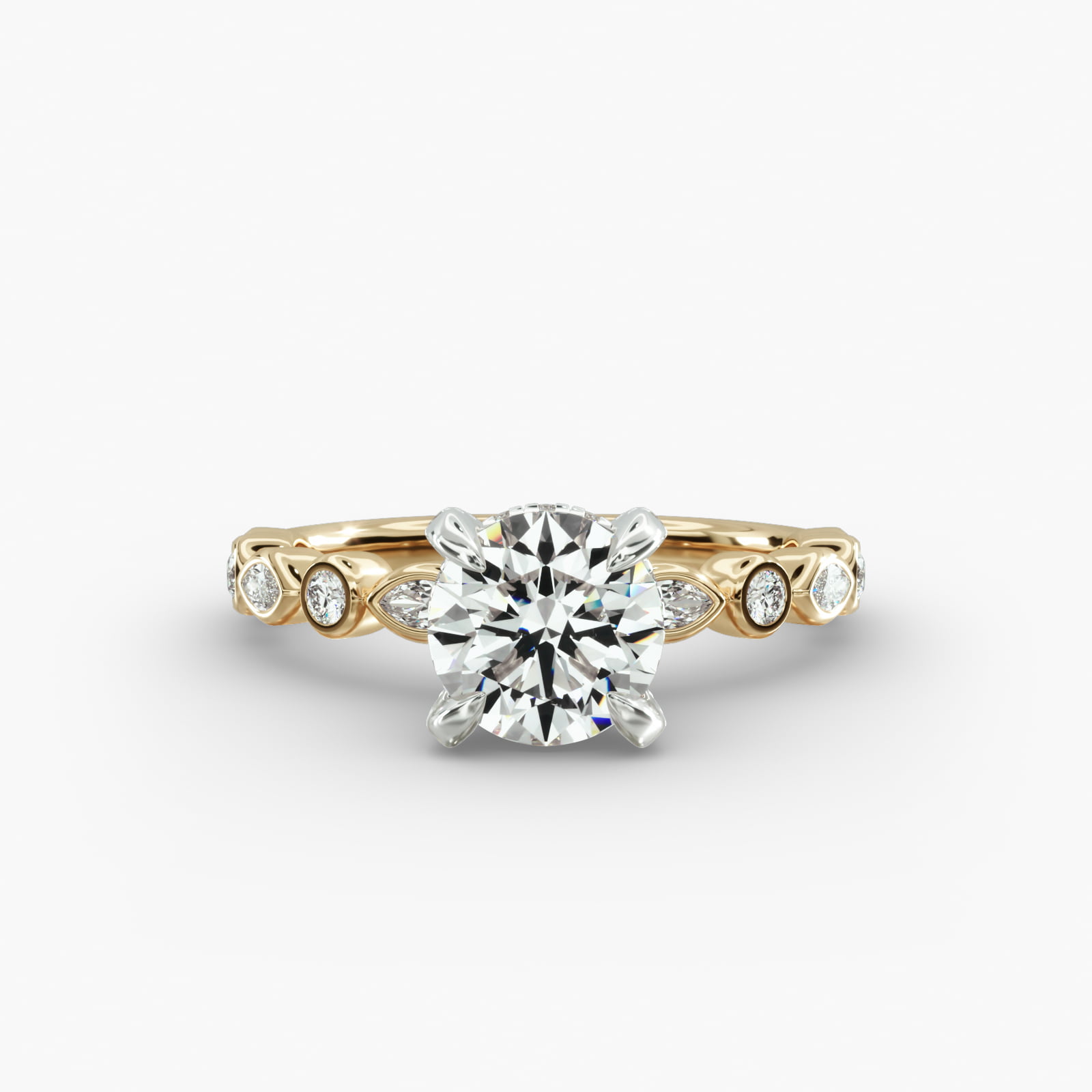Alternating Marquise Engagement Ring Diamond Basket Head