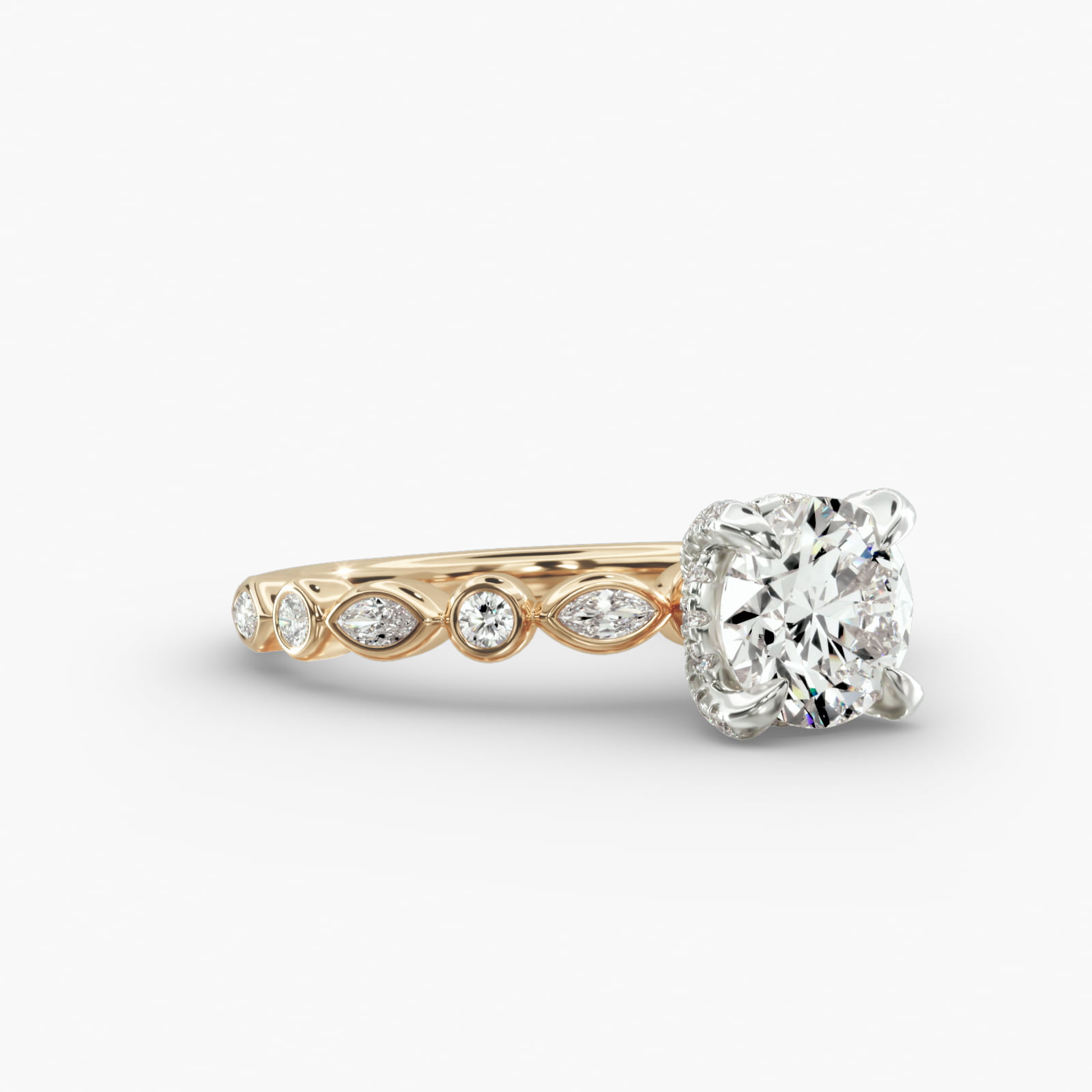 Alternating Marquise Engagement Ring Diamond Basket Head