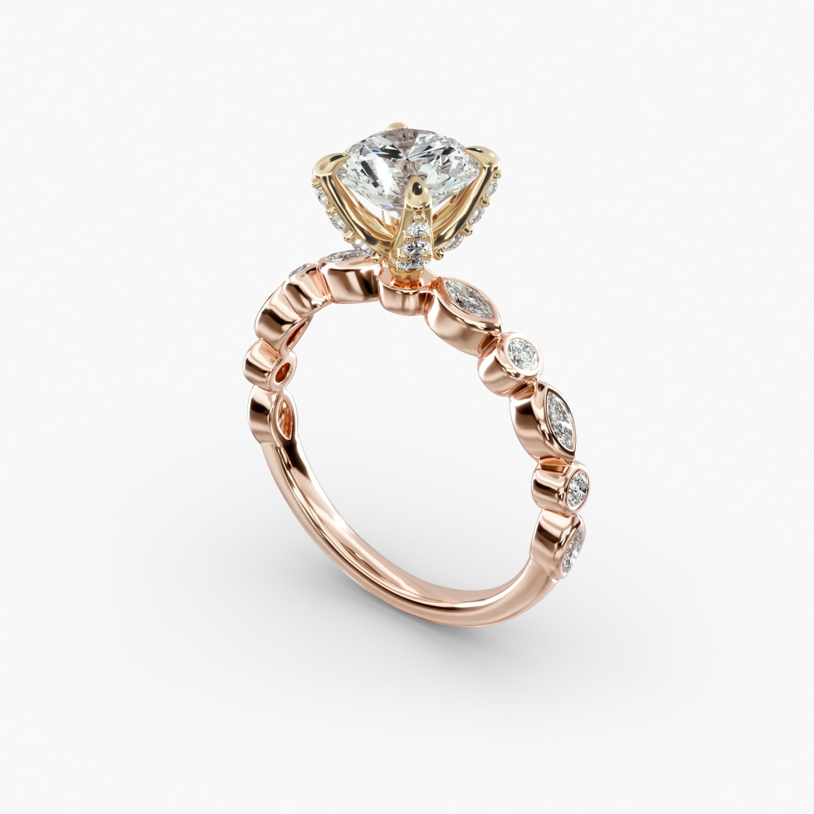 Alternating Marquise Engagement Ring Diamond Tulip Head