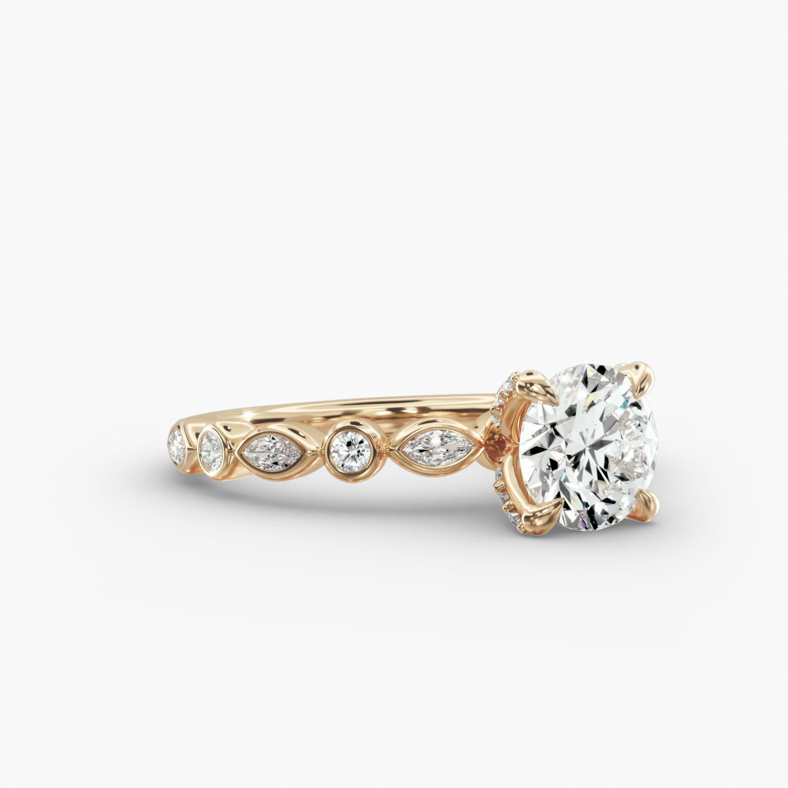 Alternating Marquise Engagement Ring Diamond Tulip Head