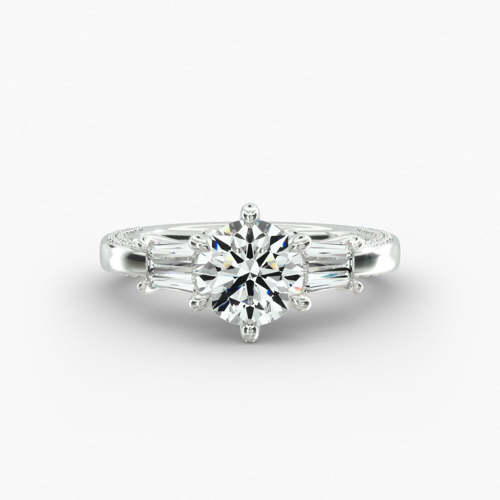 Three-Stone Engagement Ring 6-Prong Nouveau Head