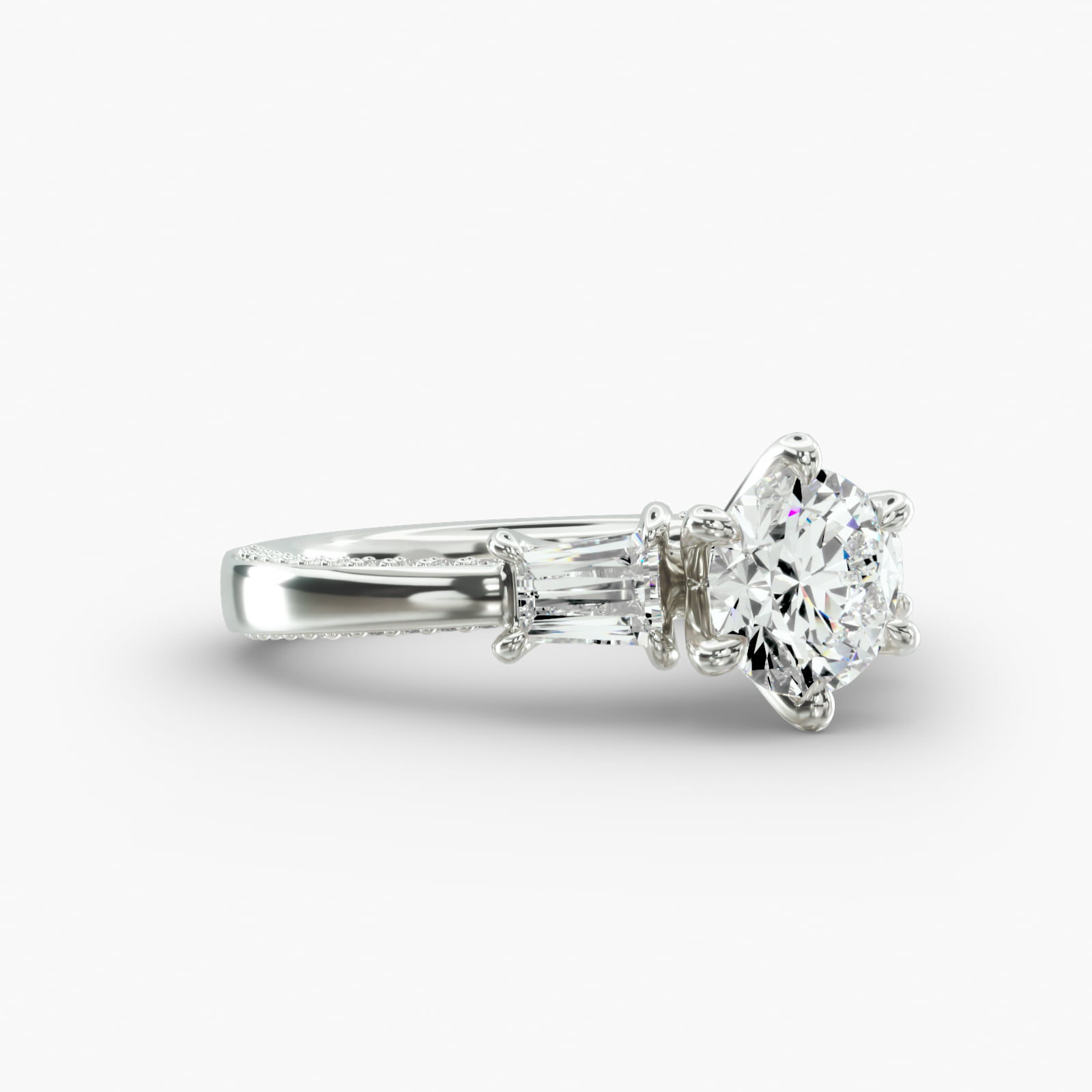 Three-Stone Engagement Ring 6-Prong Nouveau Head