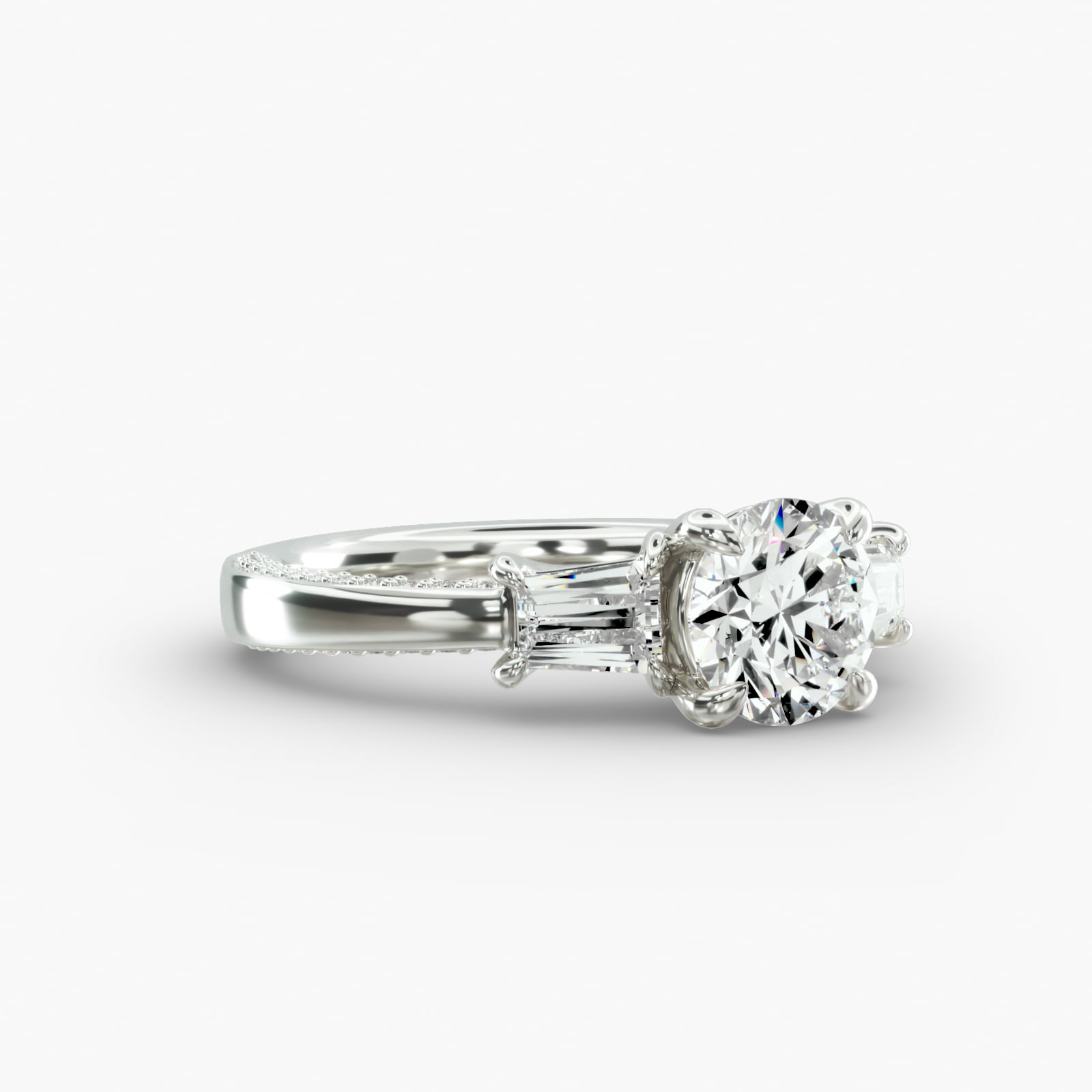 Three-Stone Engagement Ring Classic Basket Head