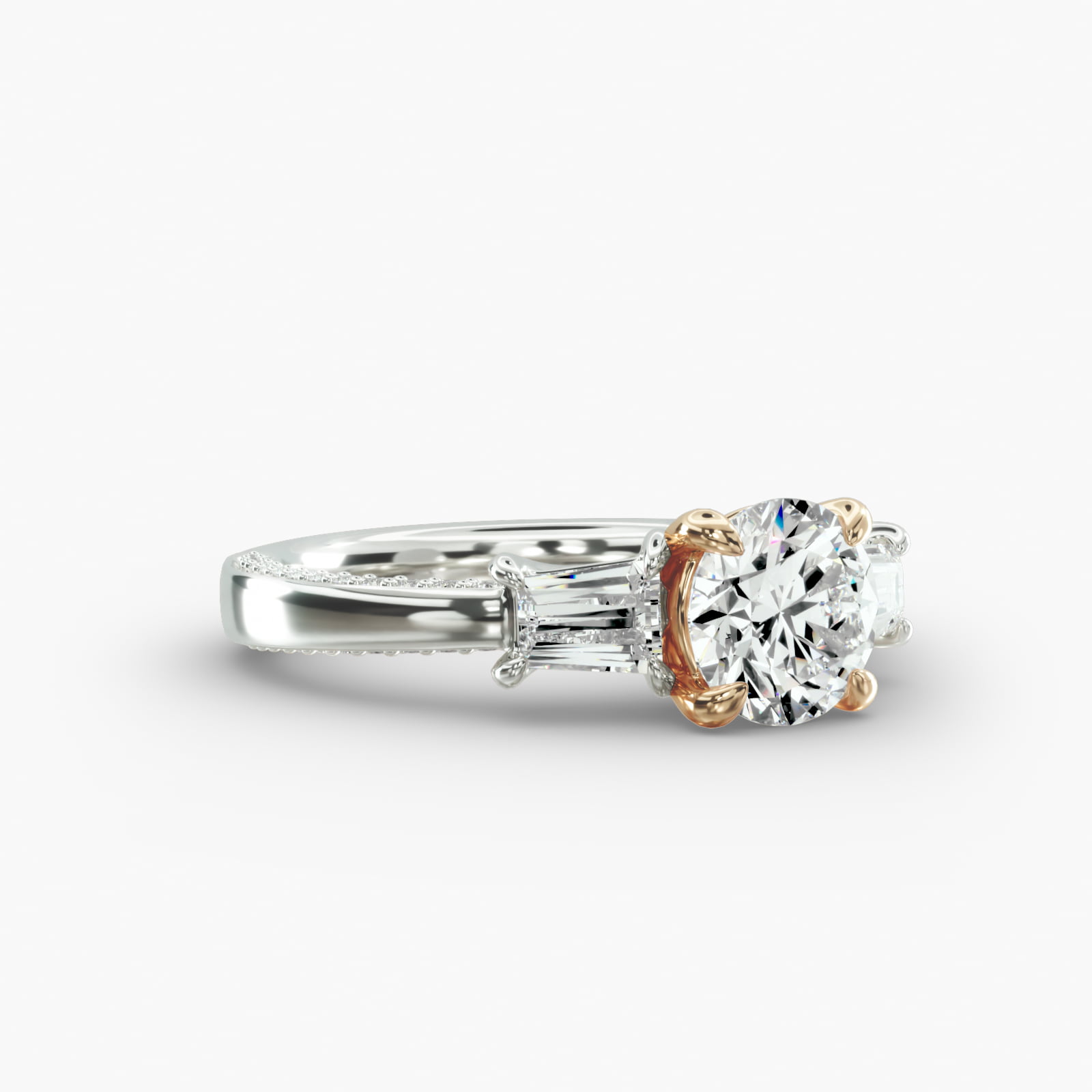 Three-Stone Engagement Ring Classic Basket Head