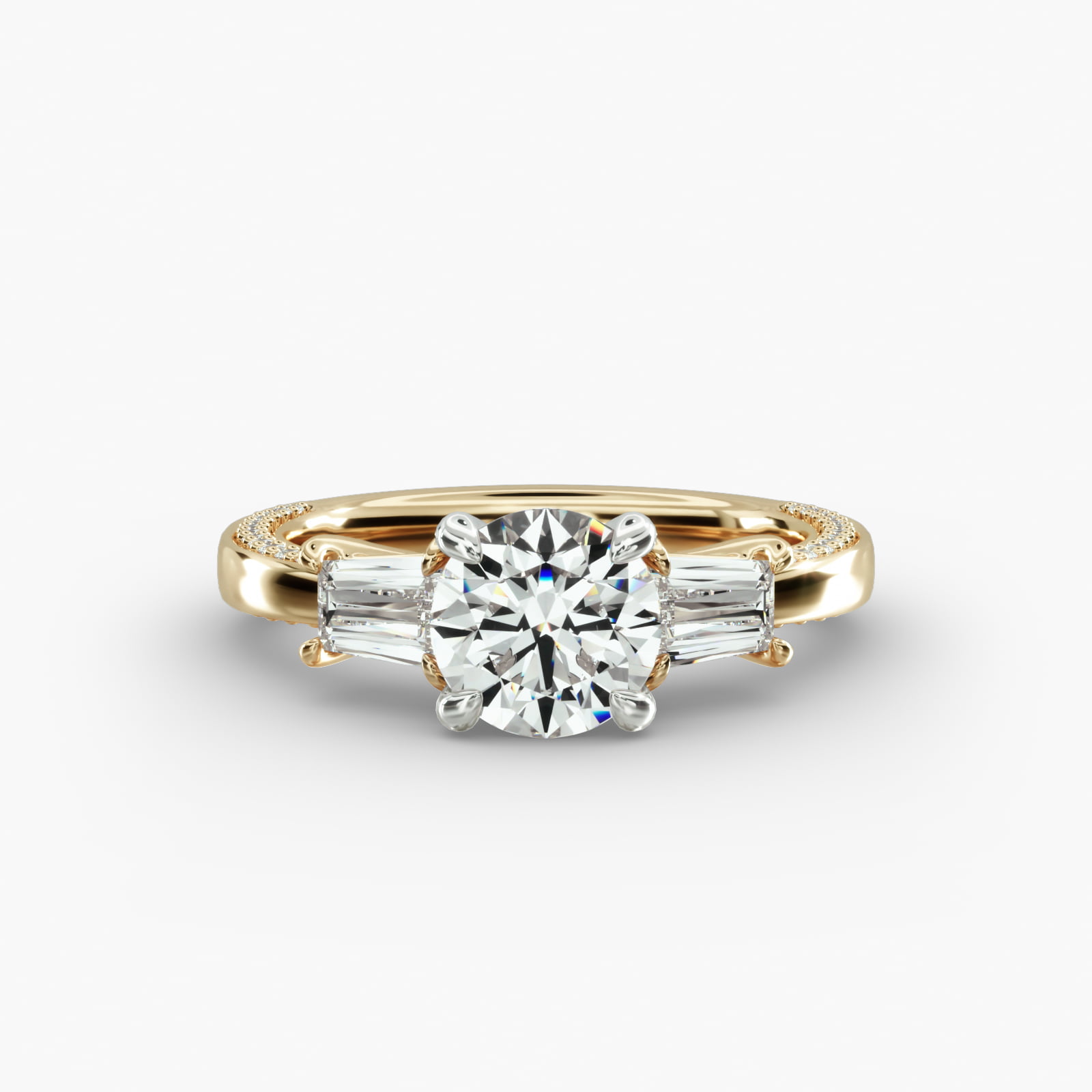 Three-Stone Engagement Ring Classic Basket Head