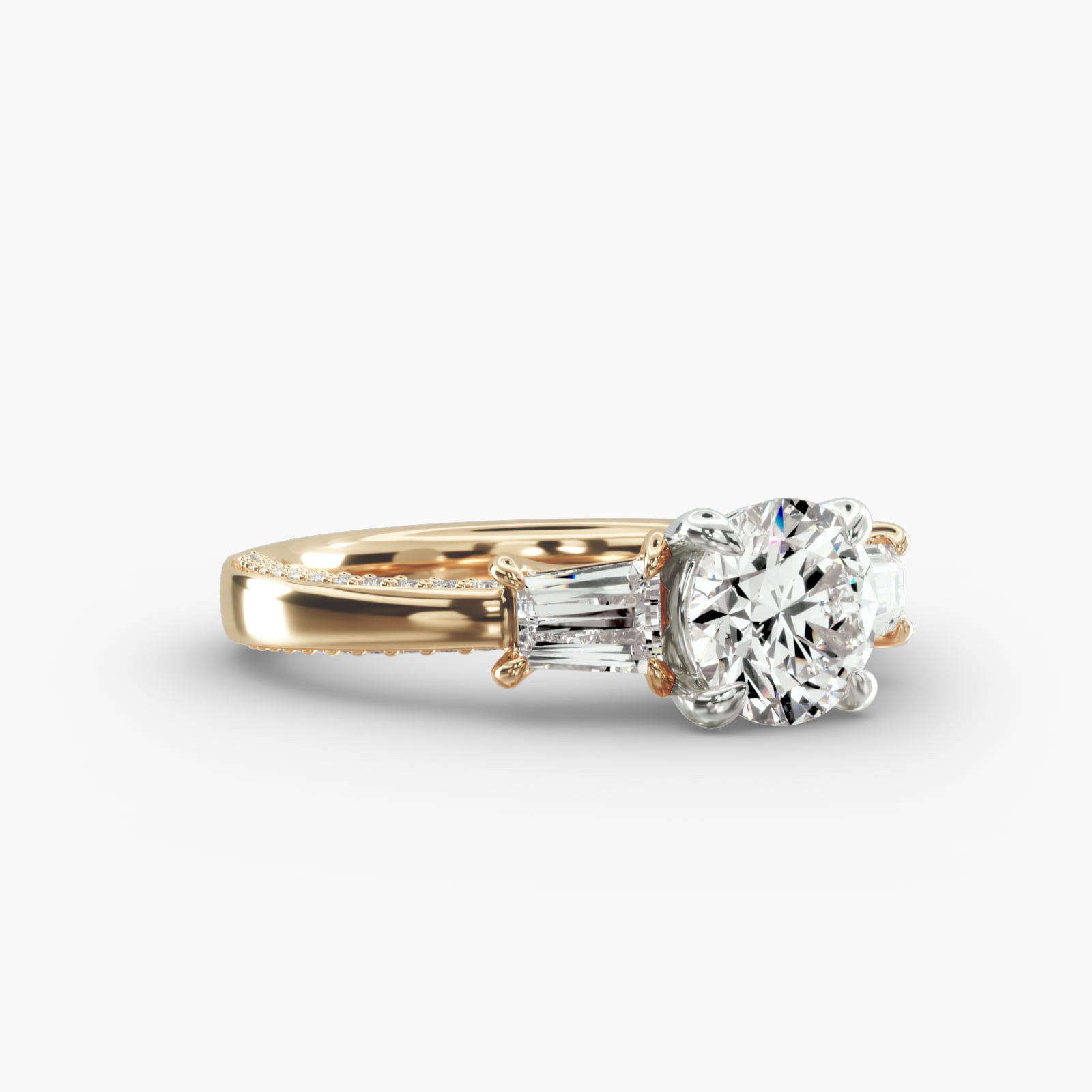 Three-Stone Engagement Ring Classic Basket Head