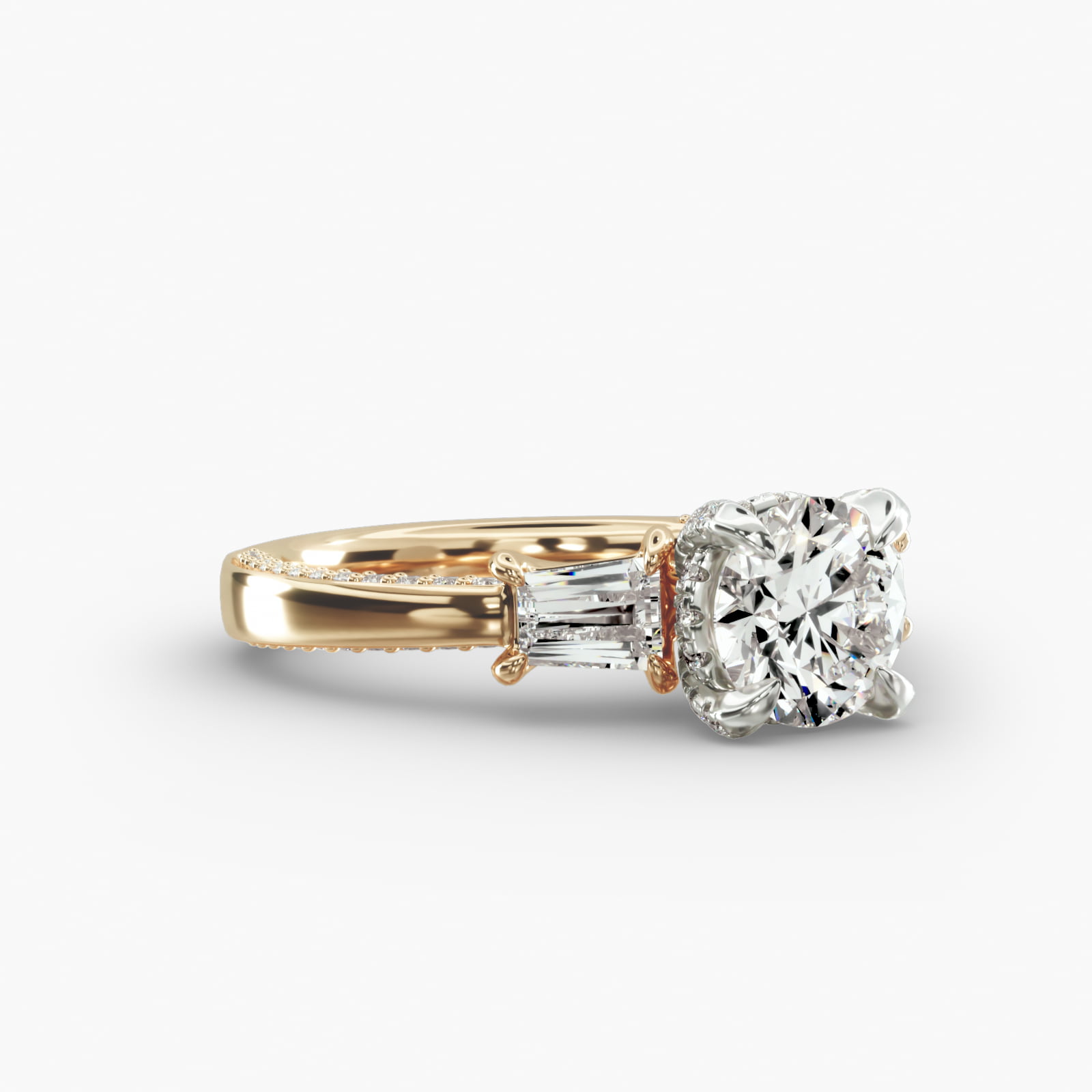 Three-Stone Engagement Ring Diamond Basket Head