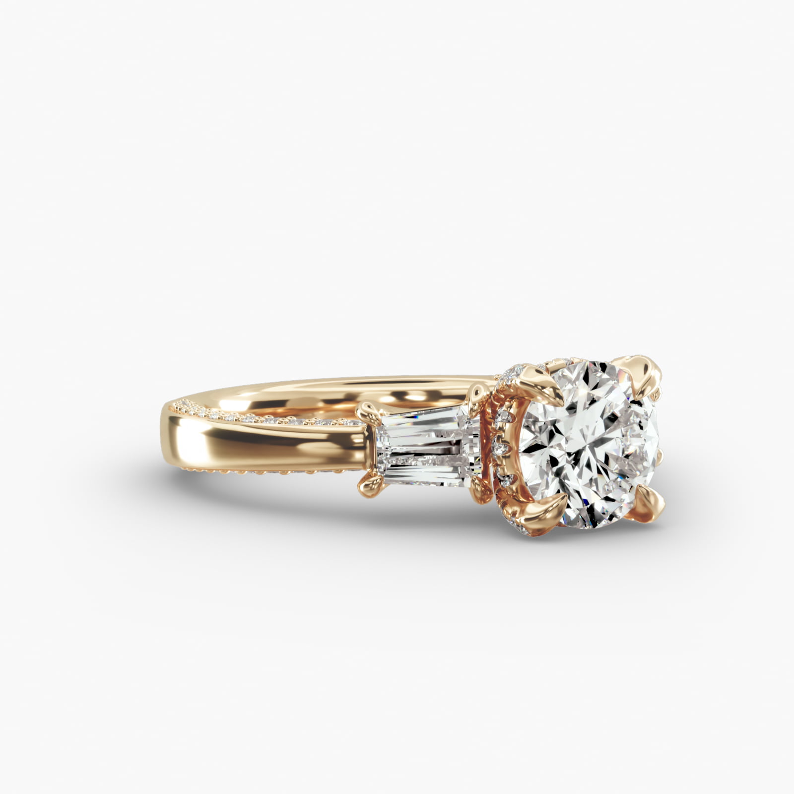 Three-Stone Engagement Ring Diamond Basket Head