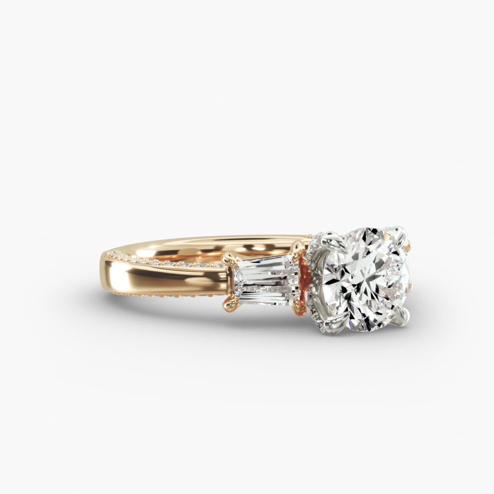 Three-Stone Engagement Ring Diamond Tulip Head