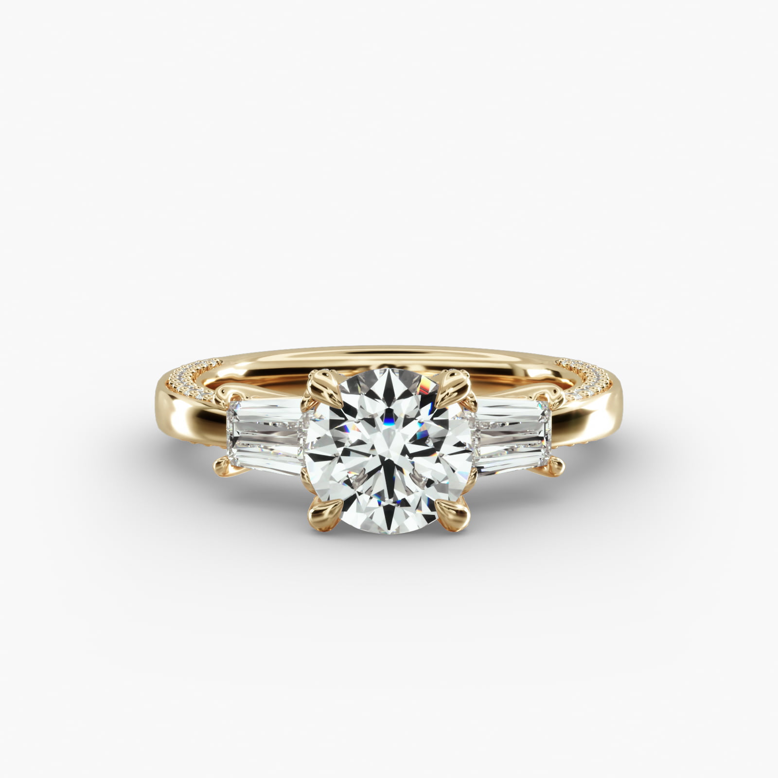 Three-Stone Engagement Ring Diamond Tulip Head