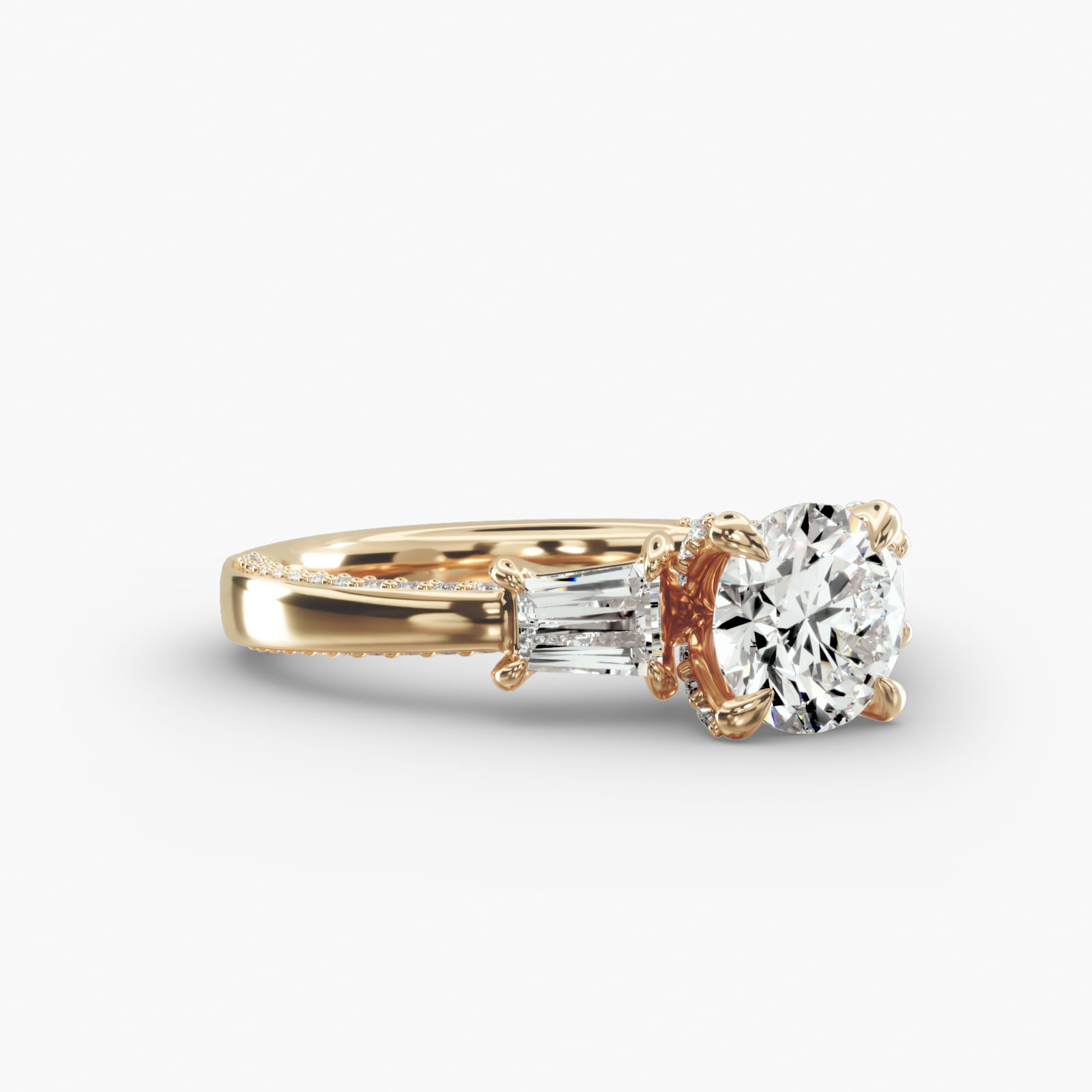 Three-Stone Engagement Ring Diamond Tulip Head