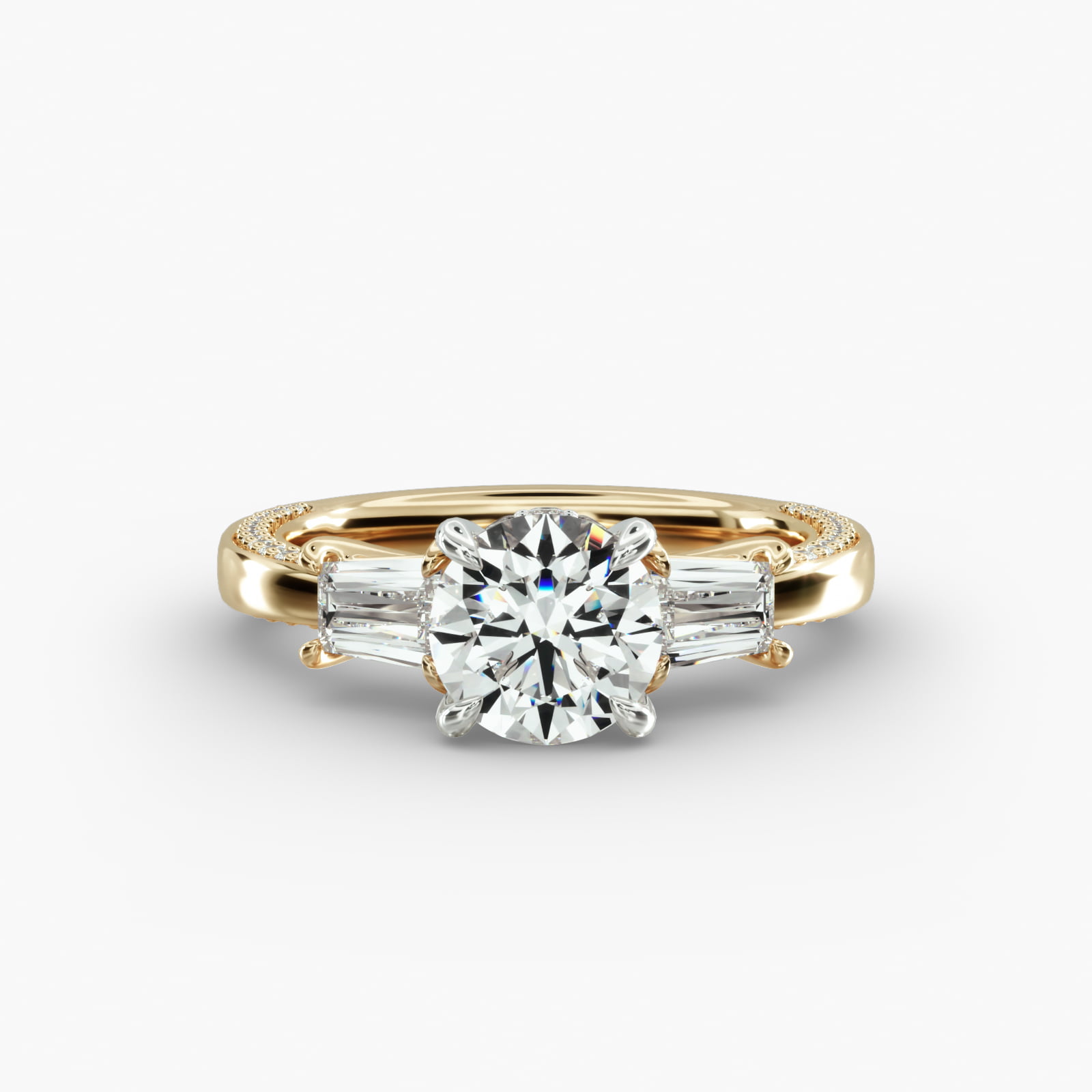 Three-Stone Engagement Ring Hidden Halo Head