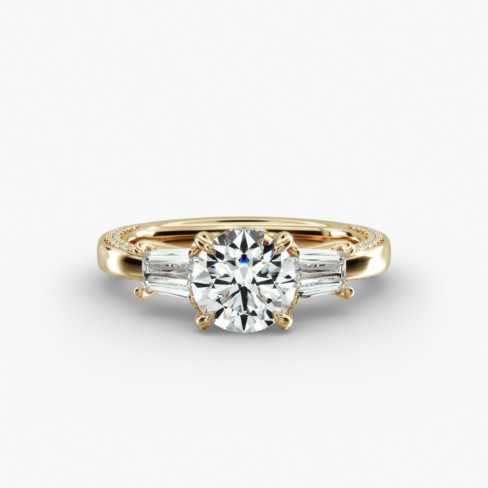 Three-Stone Engagement Ring Hidden Halo Head