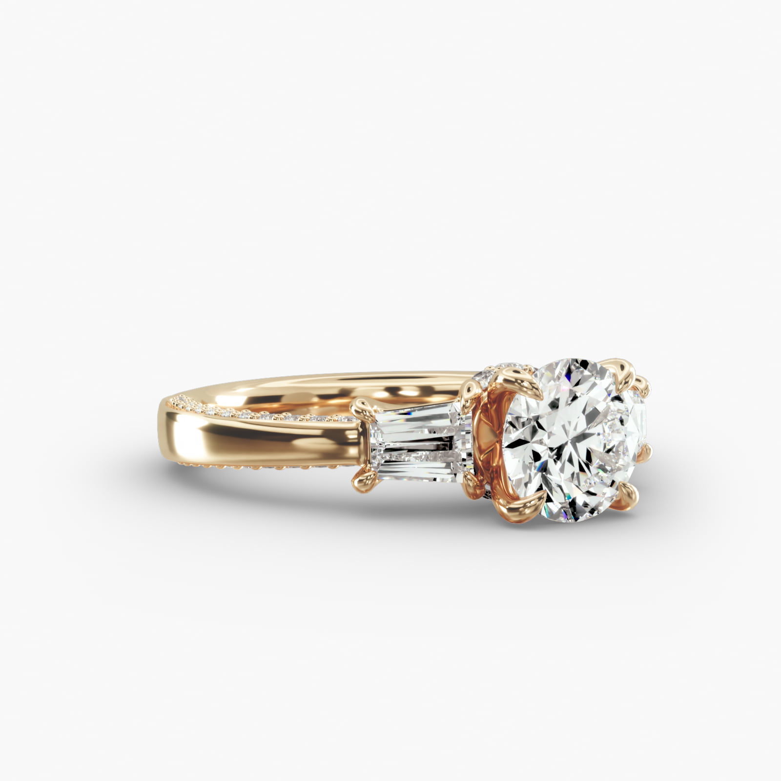 Three-Stone Engagement Ring Hidden Halo Head