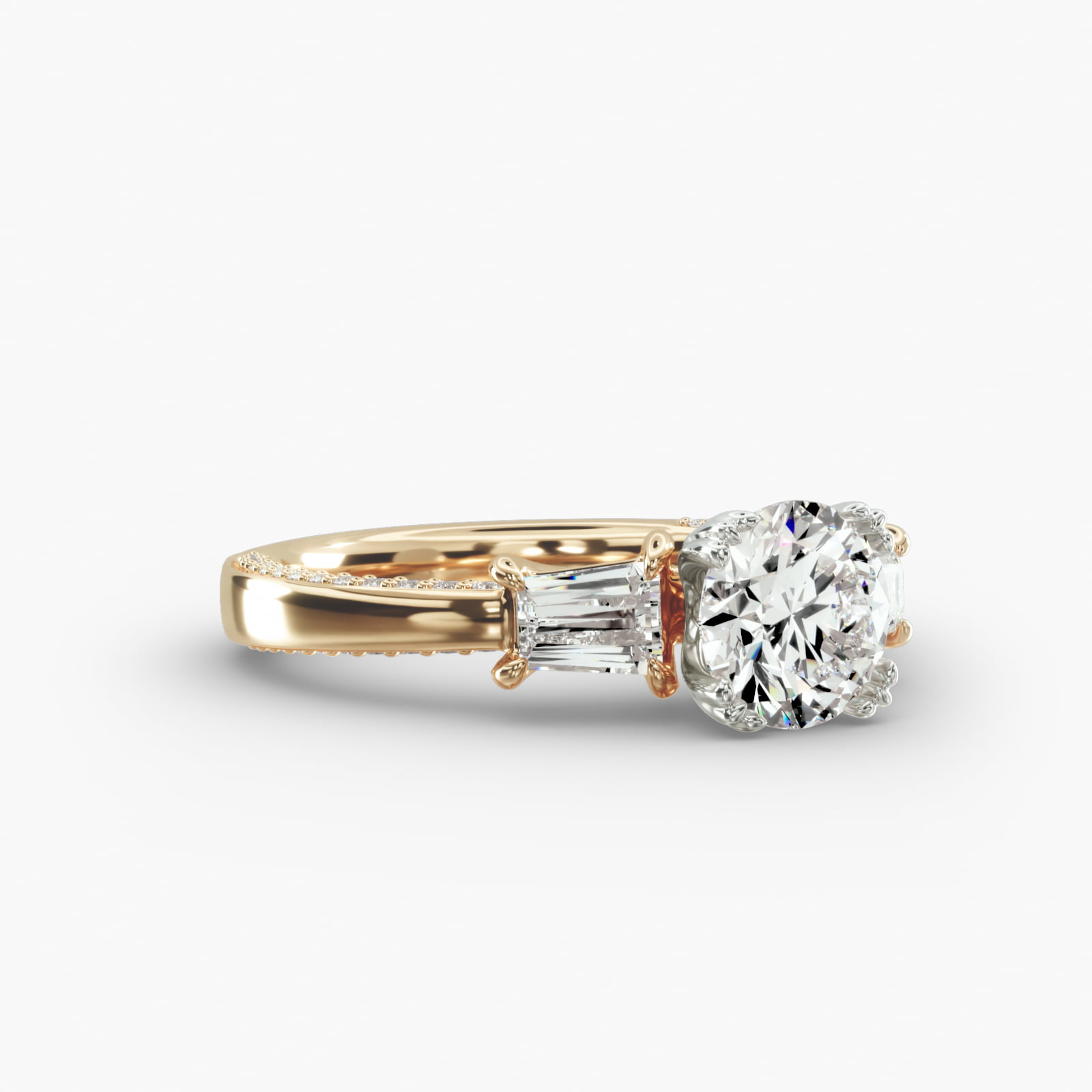 Three-Stone Engagement Ring Vintage Trefoil Head