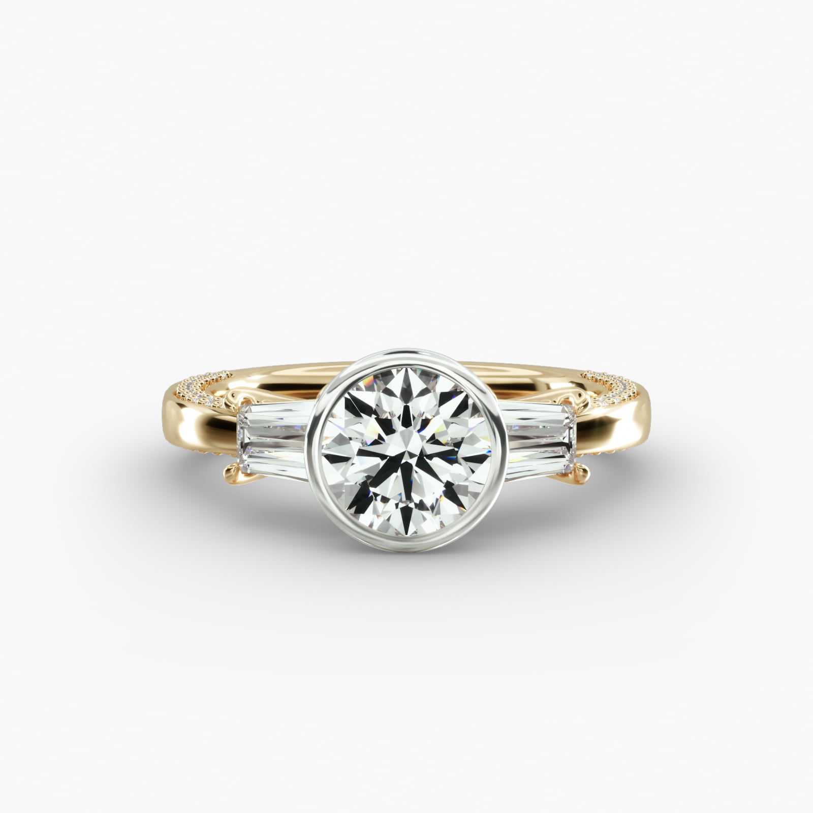 Three-Stone Engagement Ring Classic Bezel Head