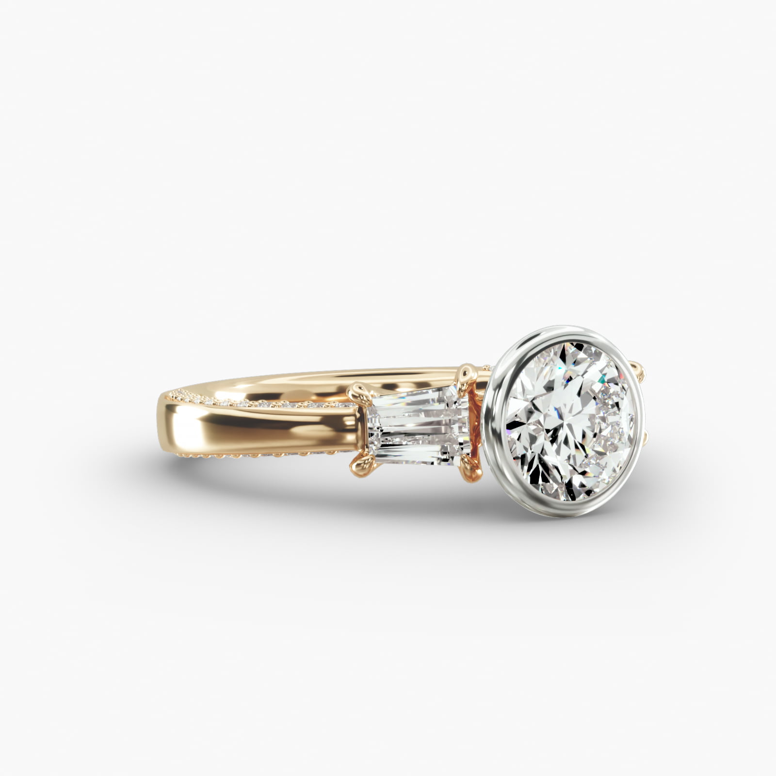 Three-Stone Engagement Ring Classic Bezel Head