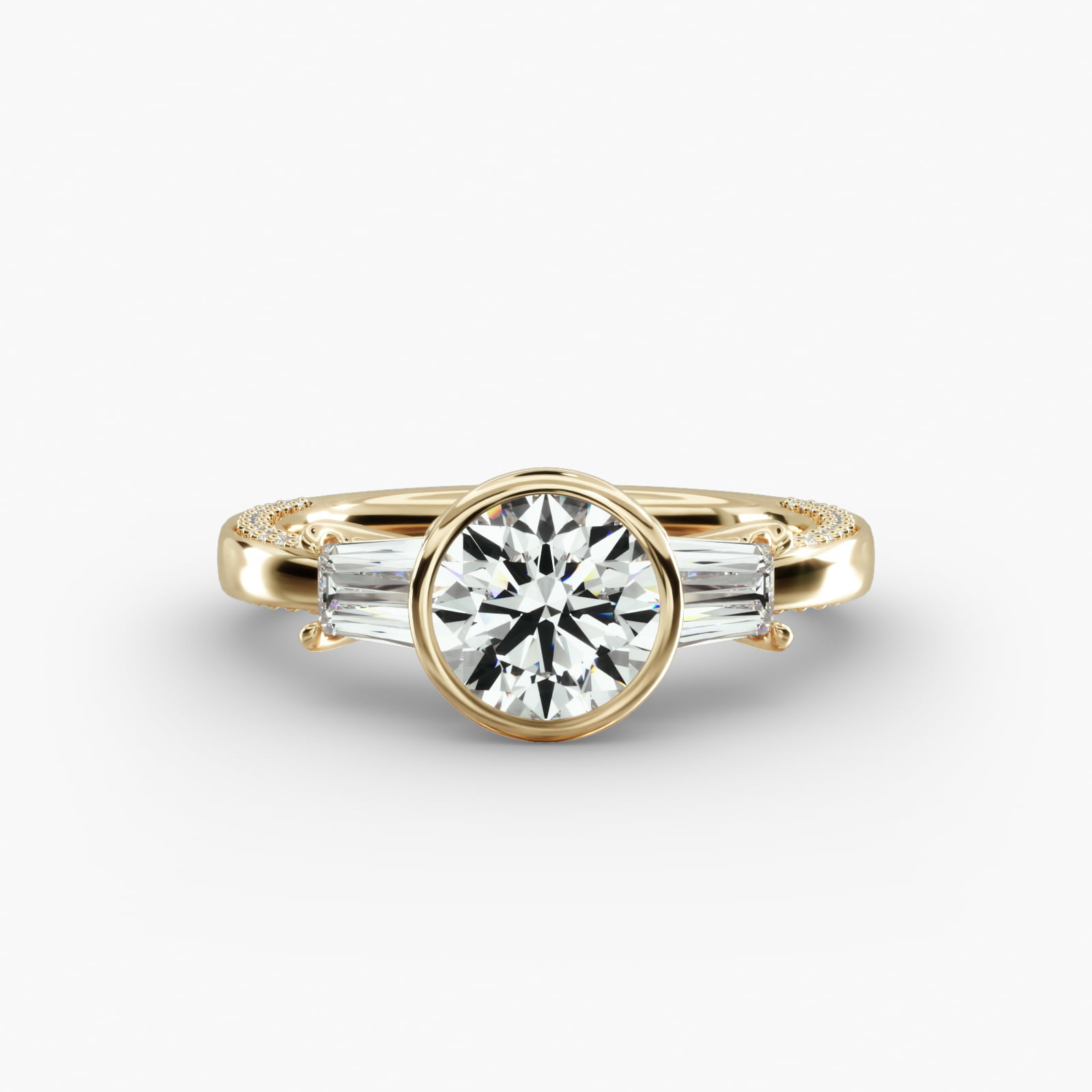 Three-Stone Engagement Ring Classic Bezel Head