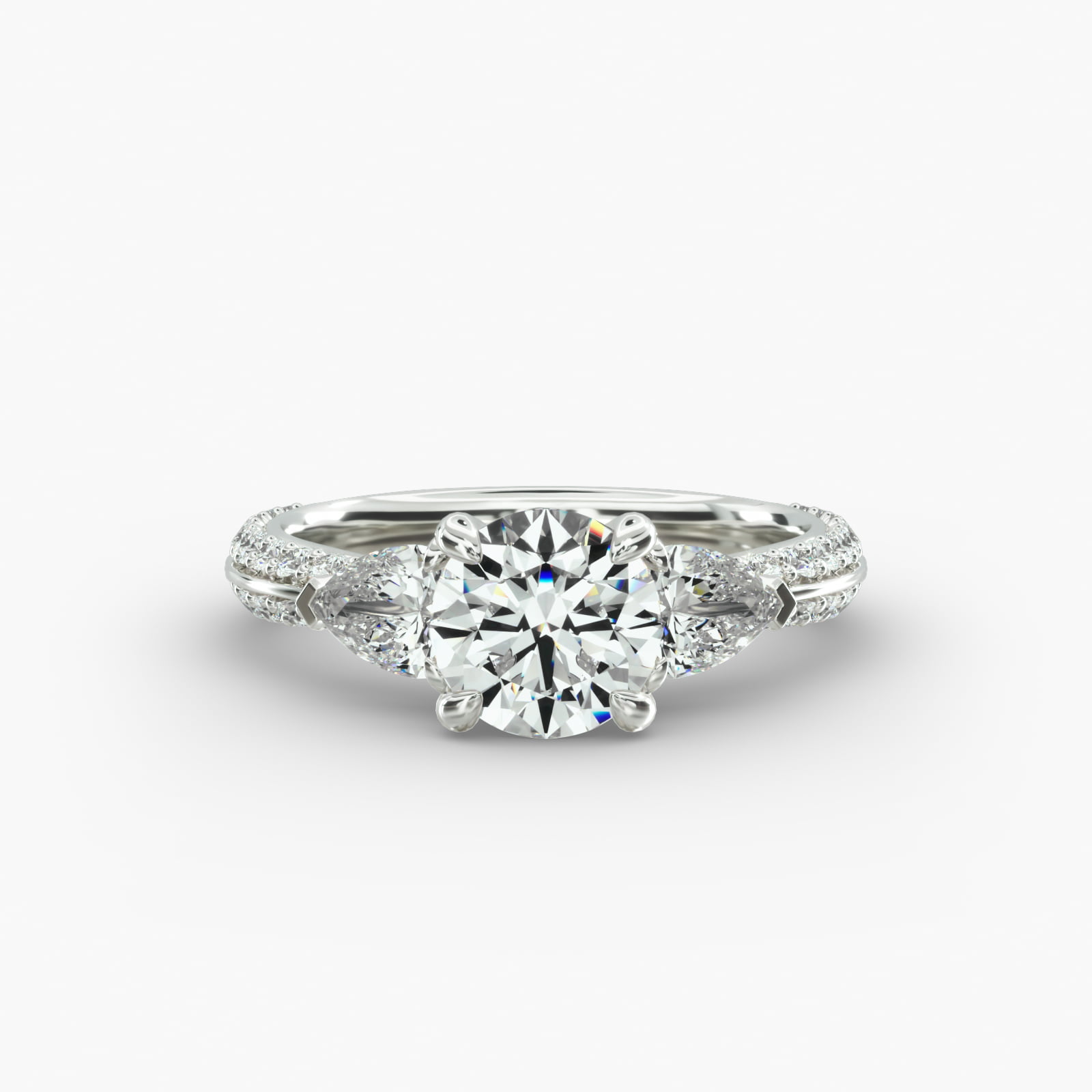 Knife Edge Pavé Engagement Ring Classic Basket Head