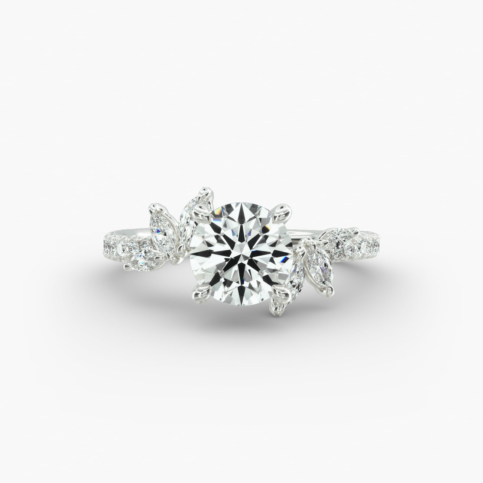 Floral Bypass Engagement Ring 4-Prong Nouveau Head