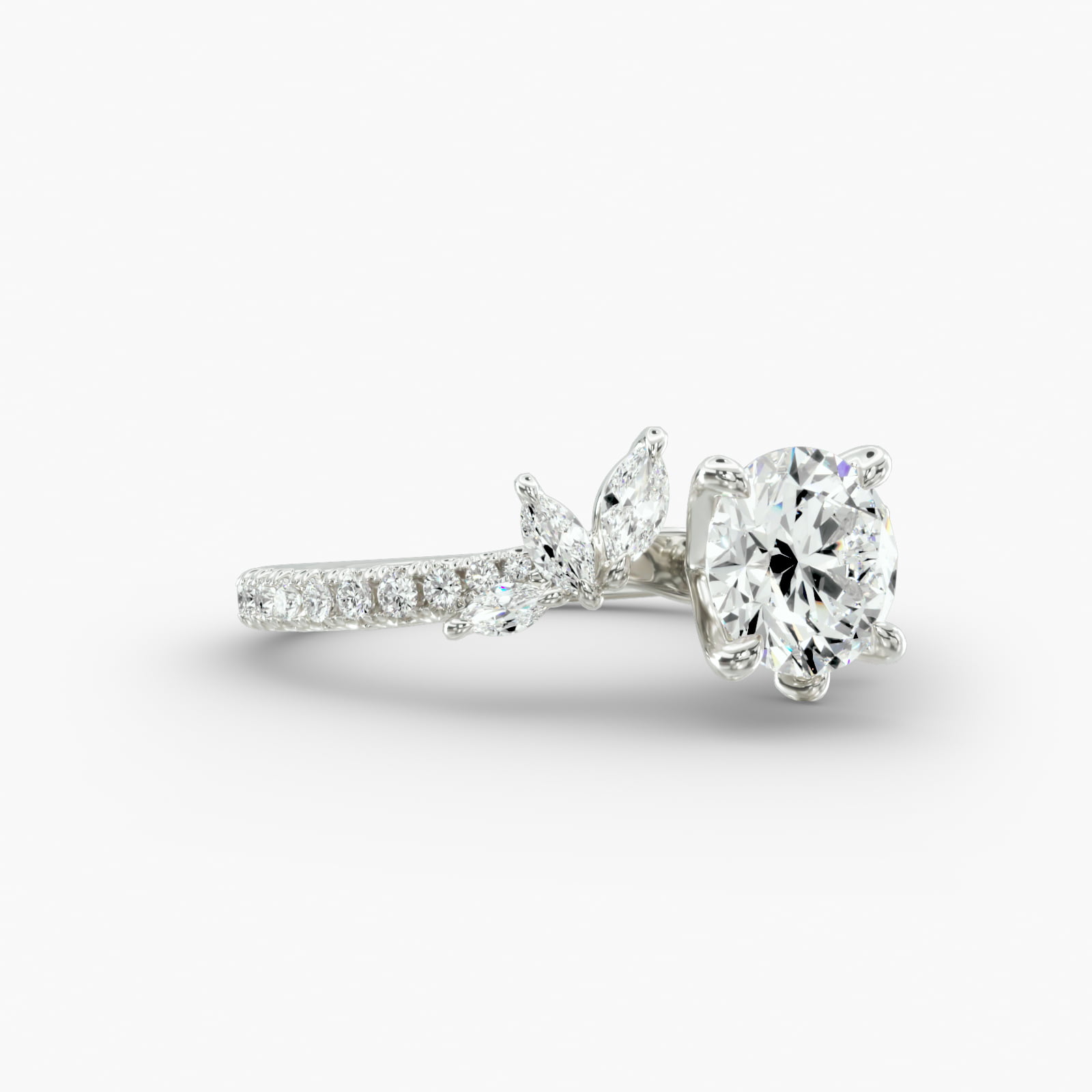 Floral Bypass Engagement Ring 4-Prong Nouveau Head