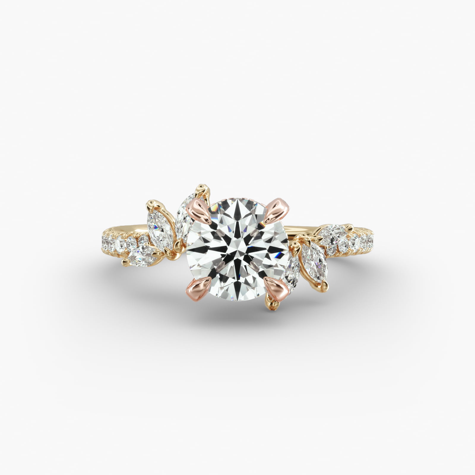 Floral Bypass Engagement Ring Diamond Basket Head