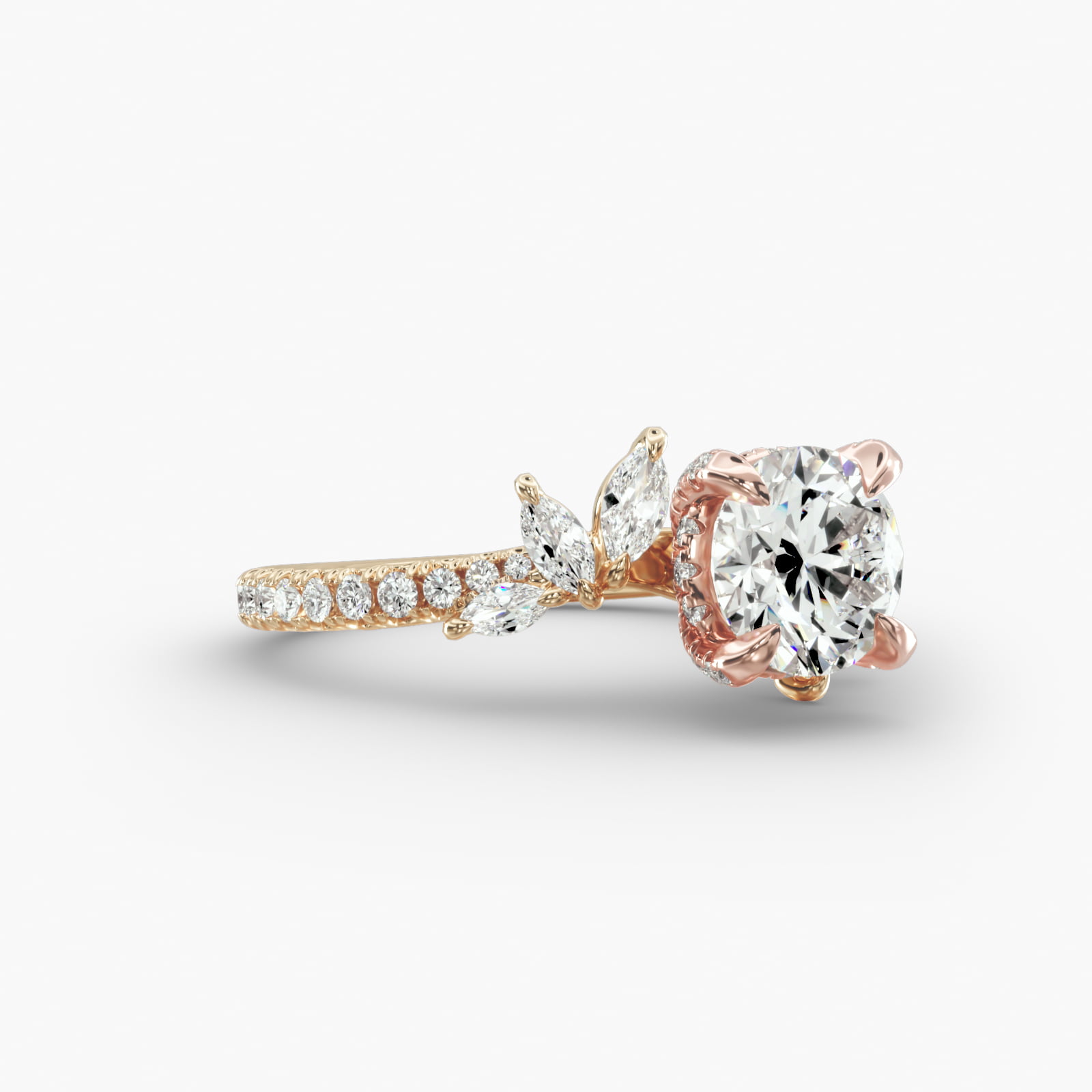 Floral Bypass Engagement Ring Diamond Basket Head