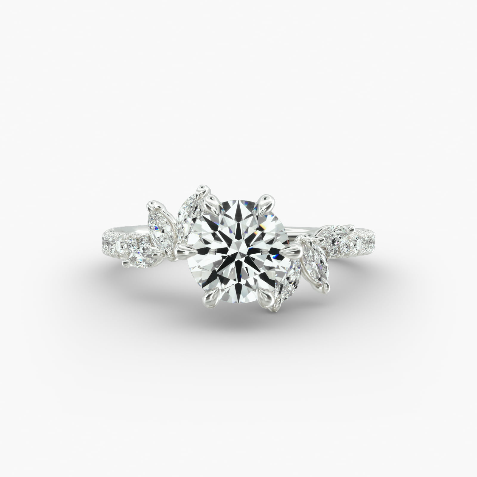 Floral Bypass Engagement Ring 6-Prong Secret Diamond Head