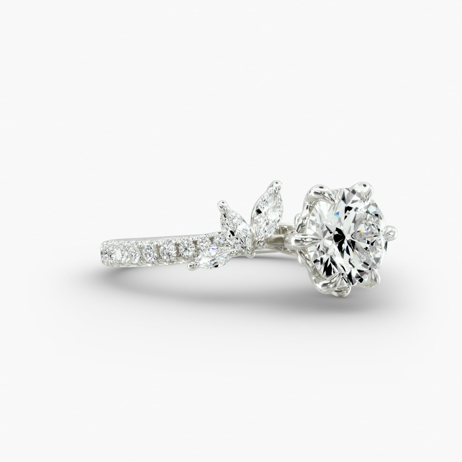 Floral Bypass Engagement Ring 6-Prong Secret Diamond Head