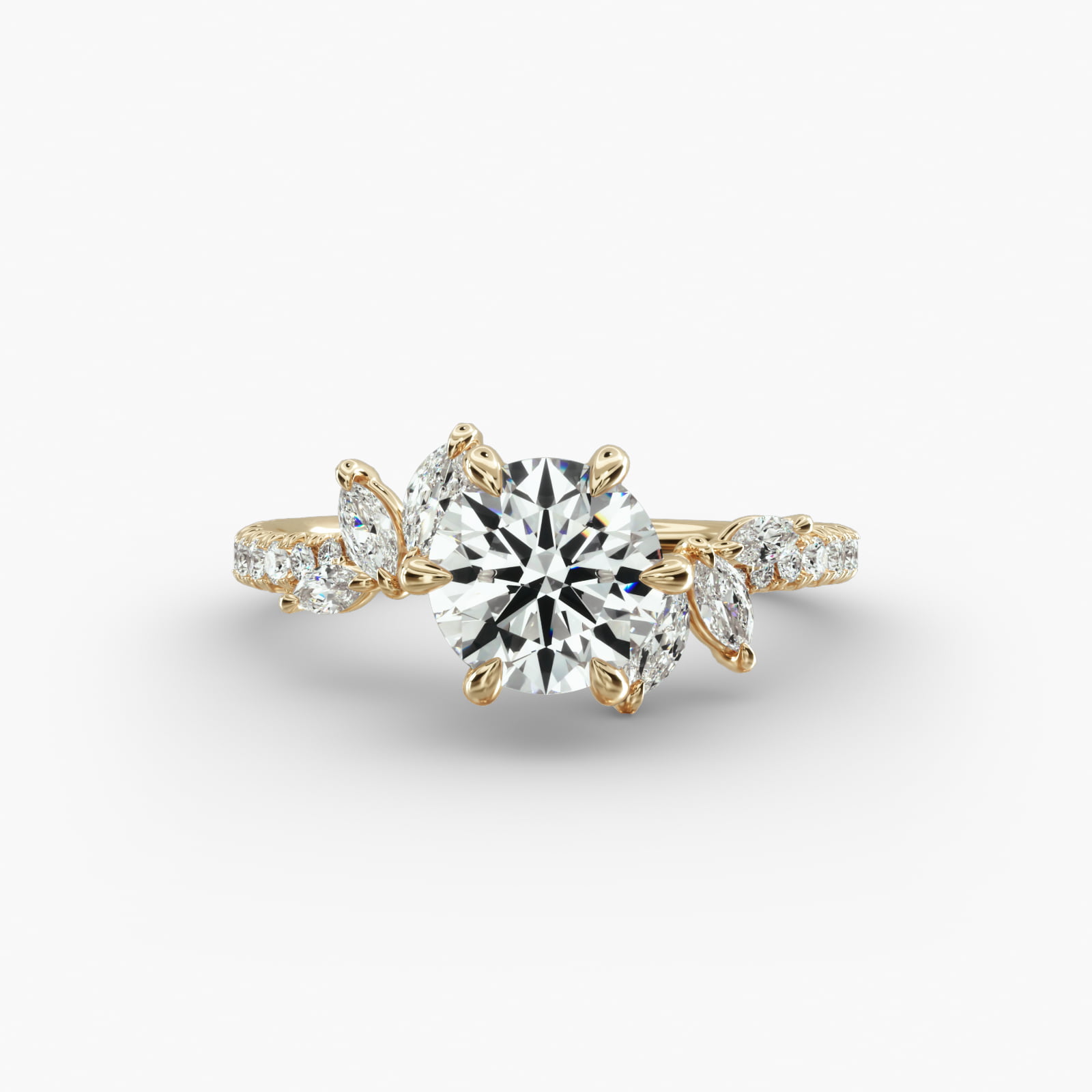 Floral Bypass Engagement Ring 6-Prong Secret Diamond Head