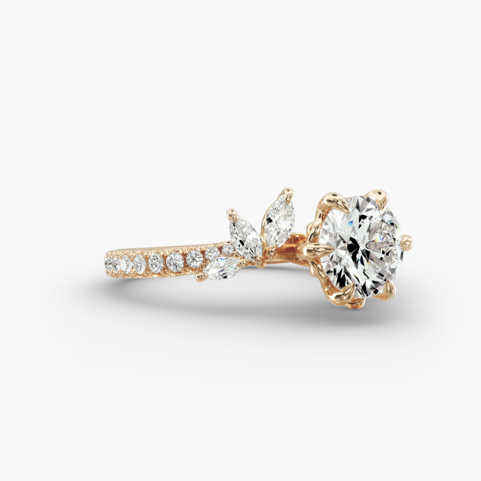 Floral Bypass Engagement Ring 6-Prong Secret Diamond Head