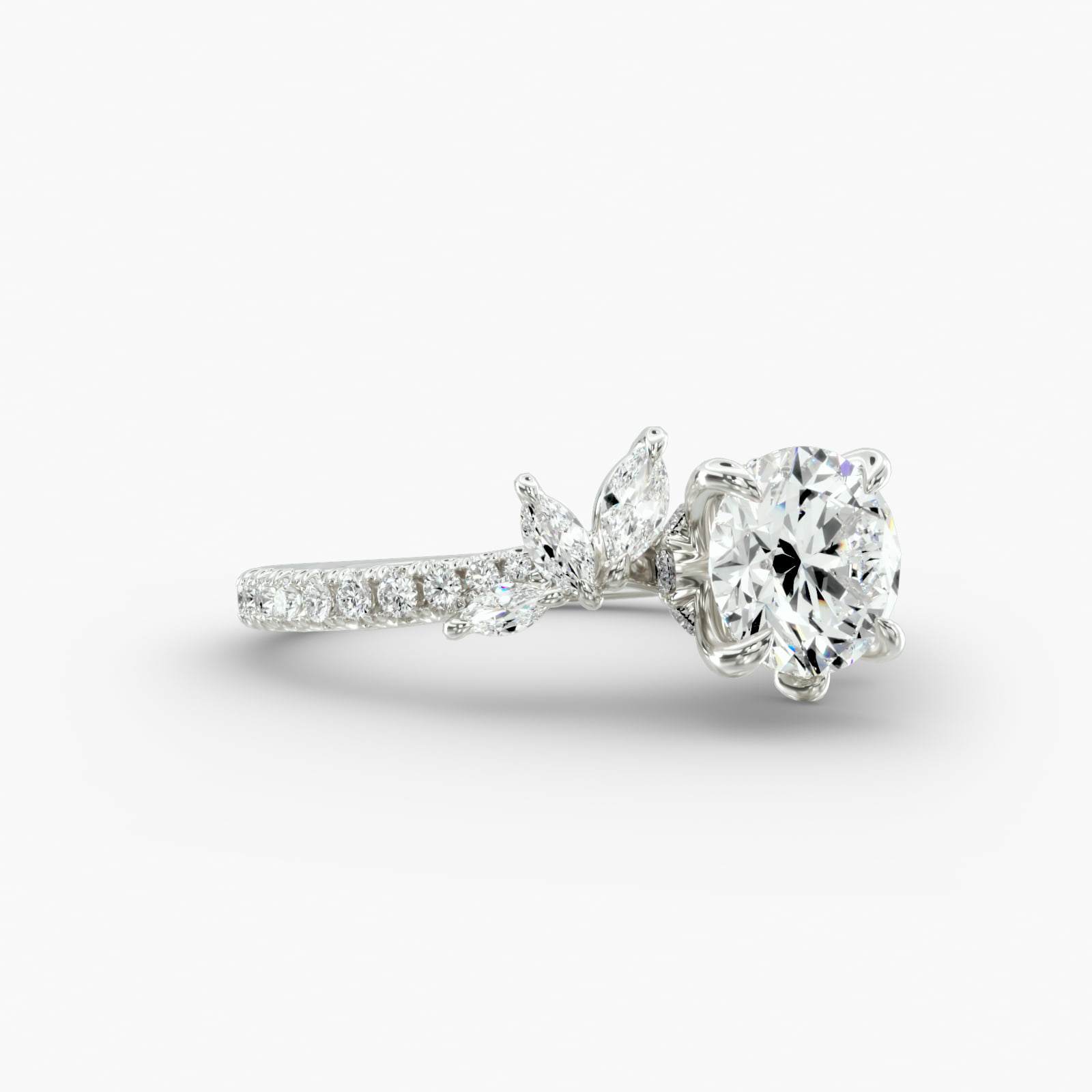 Floral Bypass Engagement Ring Clustered Diamond Head