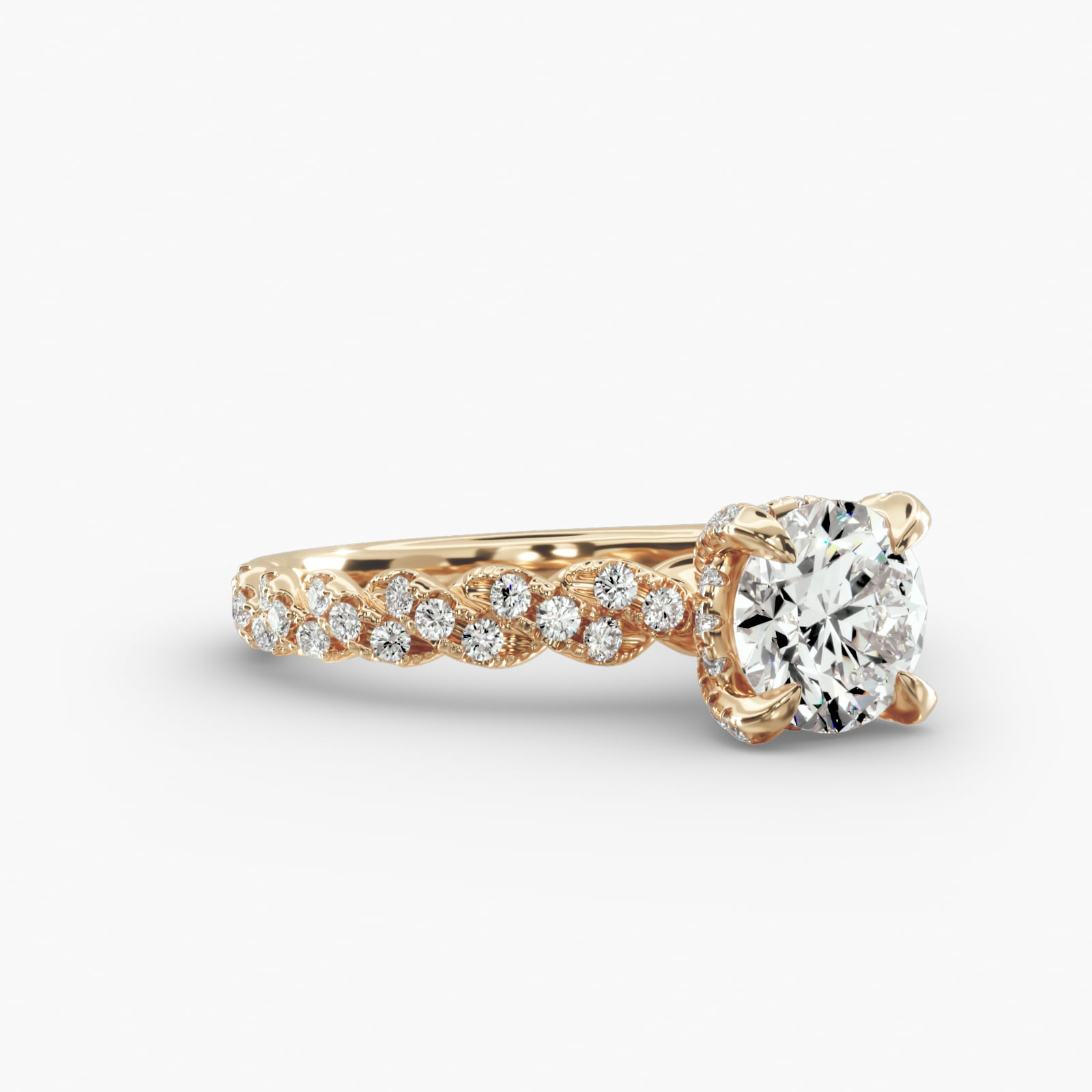 Twist Pavé Engagement Ring Diamond Basket Head