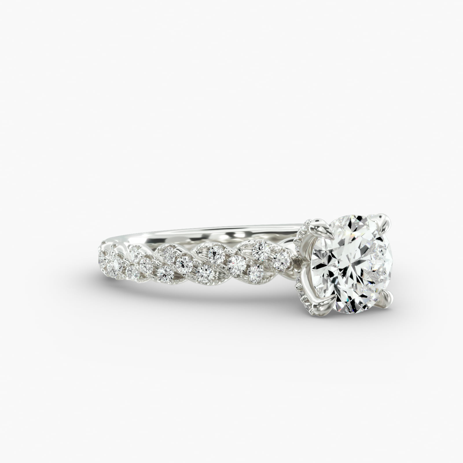 Twist Pavé Engagement Ring Diamond Tulip Head