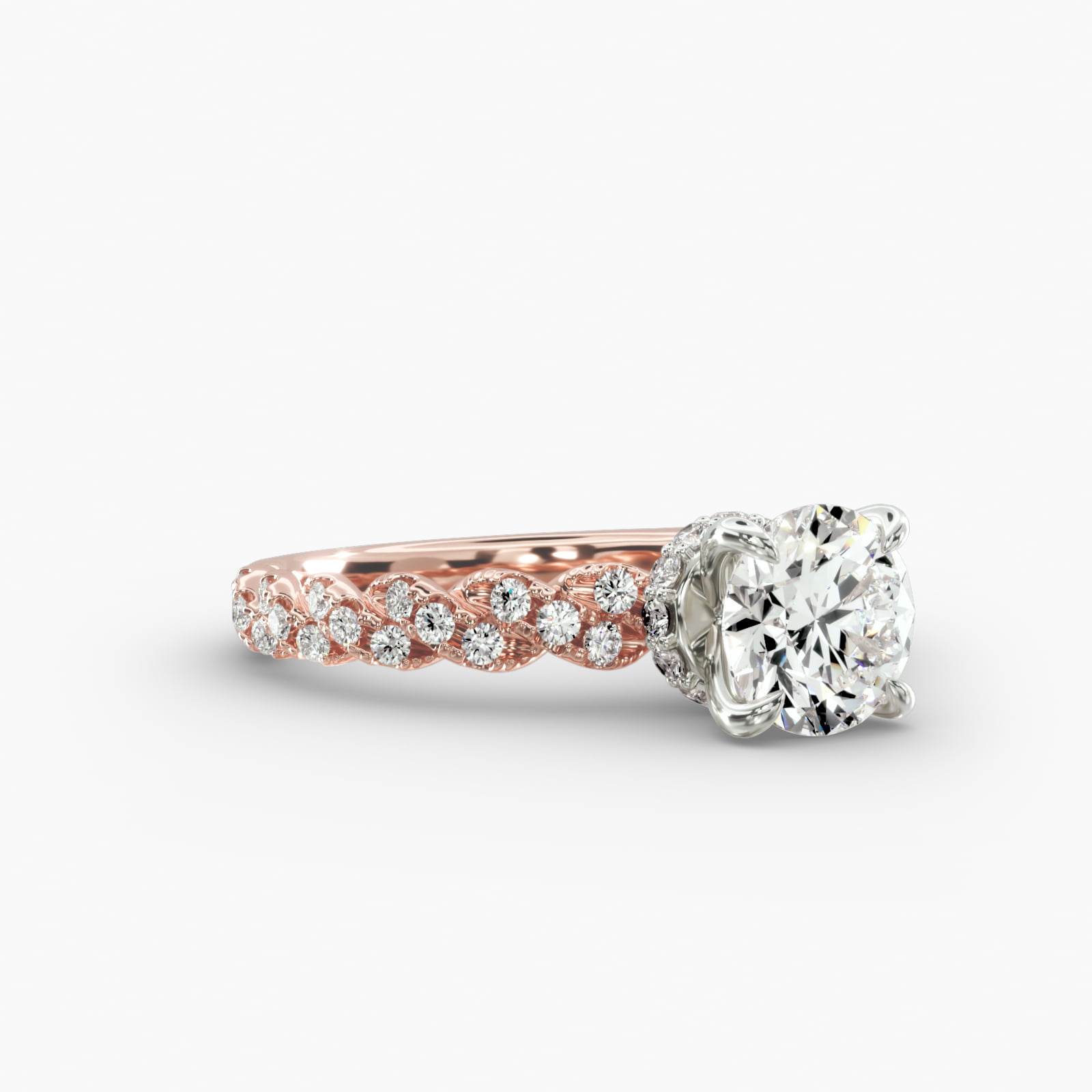 Twist Pavé Engagement Ring Hidden Halo Head