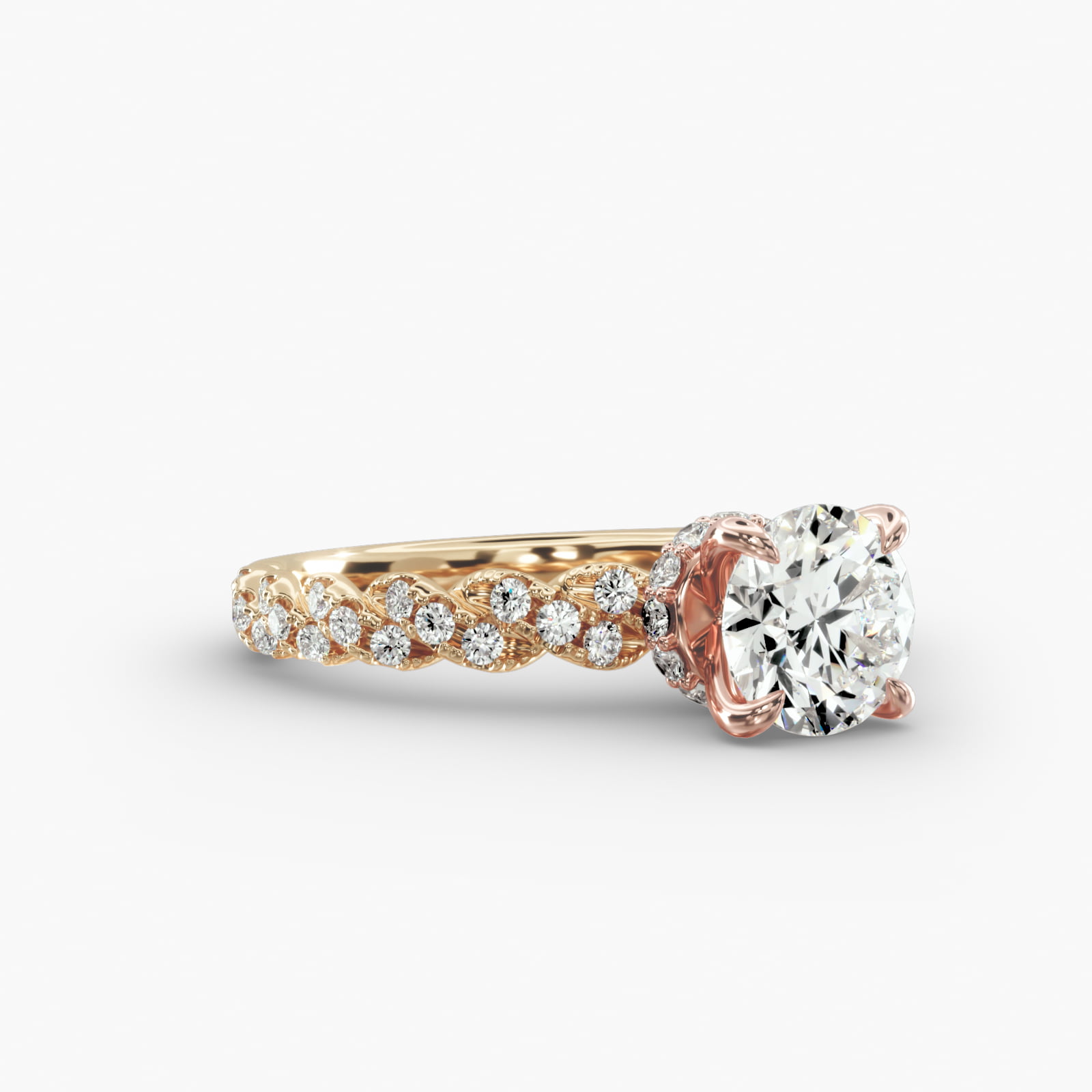 Twist Pavé Engagement Ring Hidden Halo Head