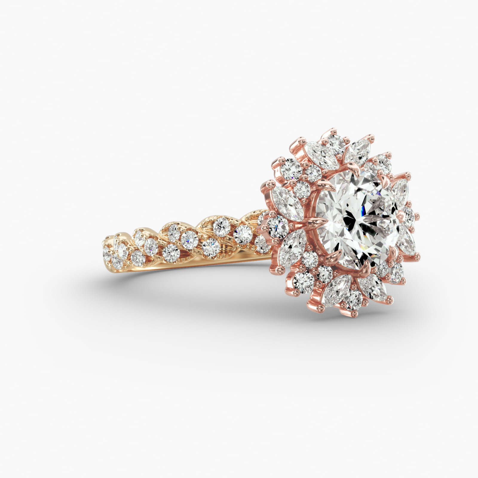 Twist Pavé Engagement Ring Fancy Halo Head