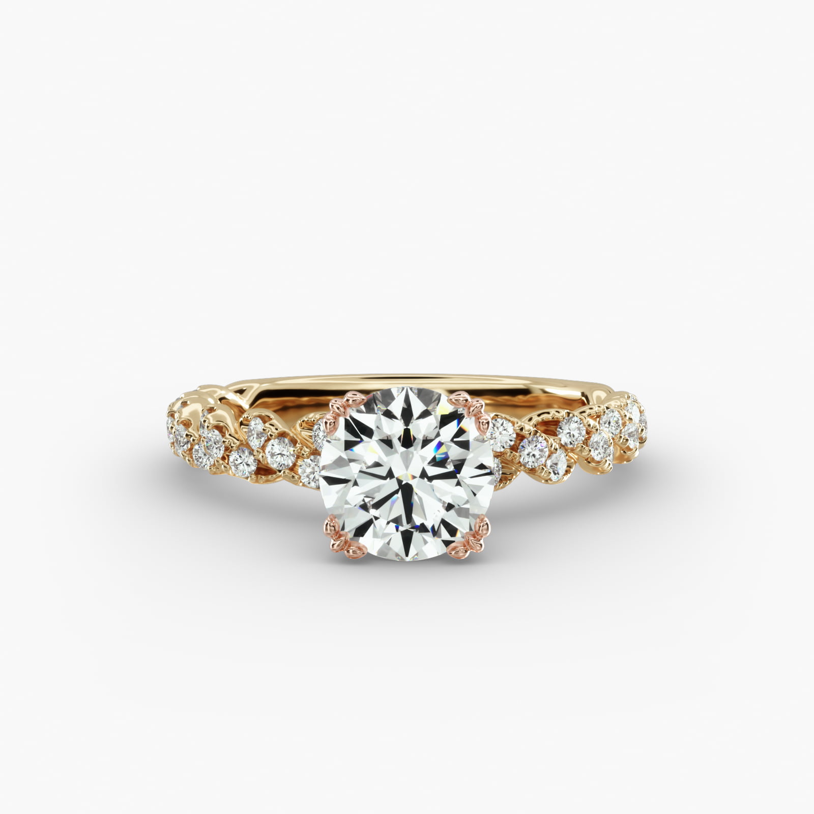Twist Pavé Engagement Ring Vintage Trefoil Head