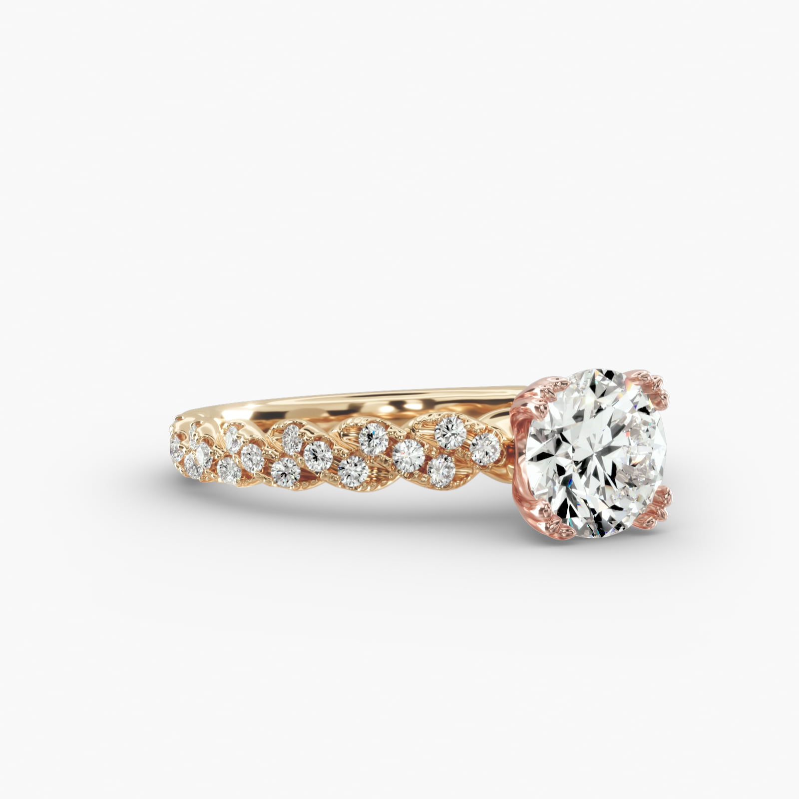 Twist Pavé Engagement Ring Vintage Trefoil Head