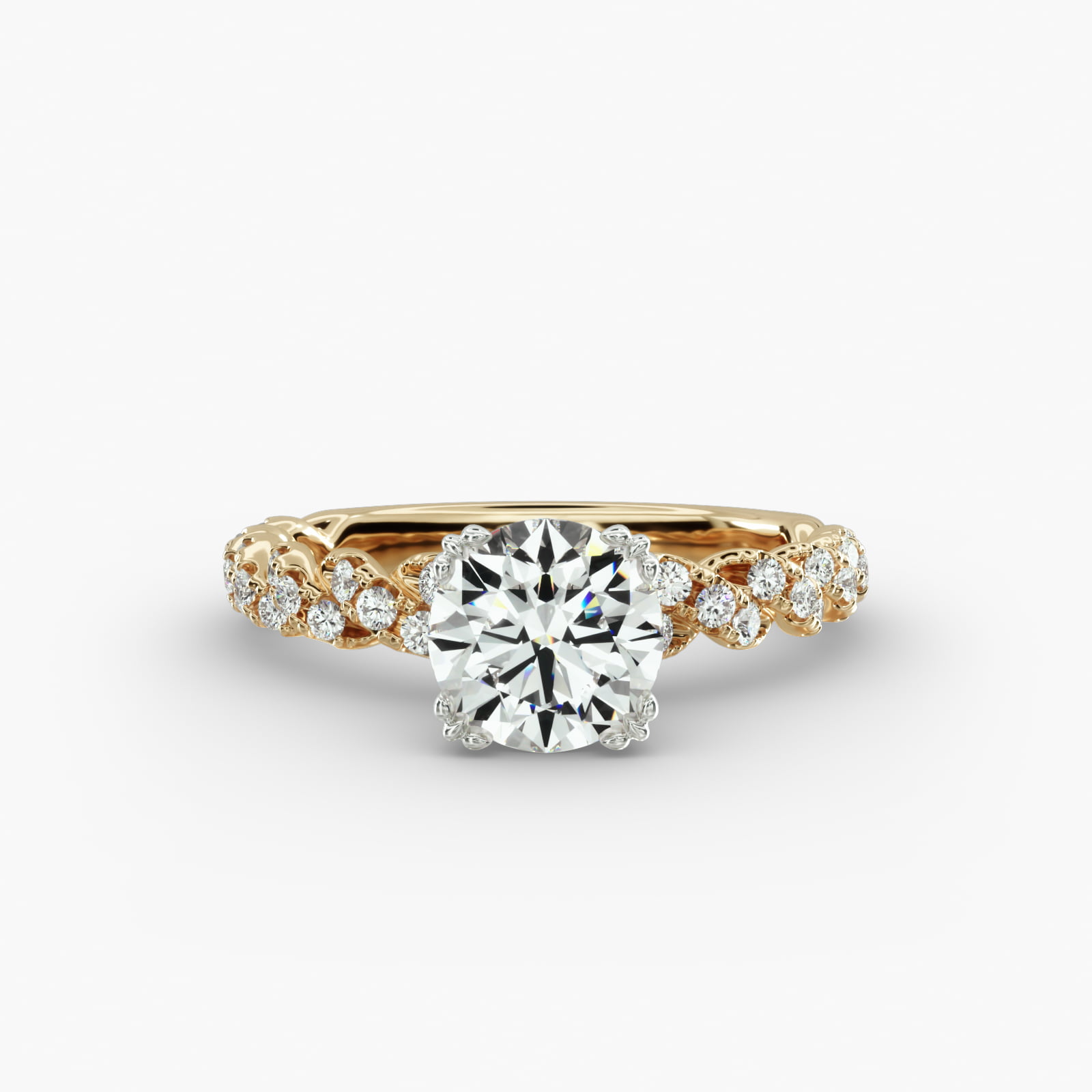 Twist Pavé Engagement Ring Vintage Trefoil Head