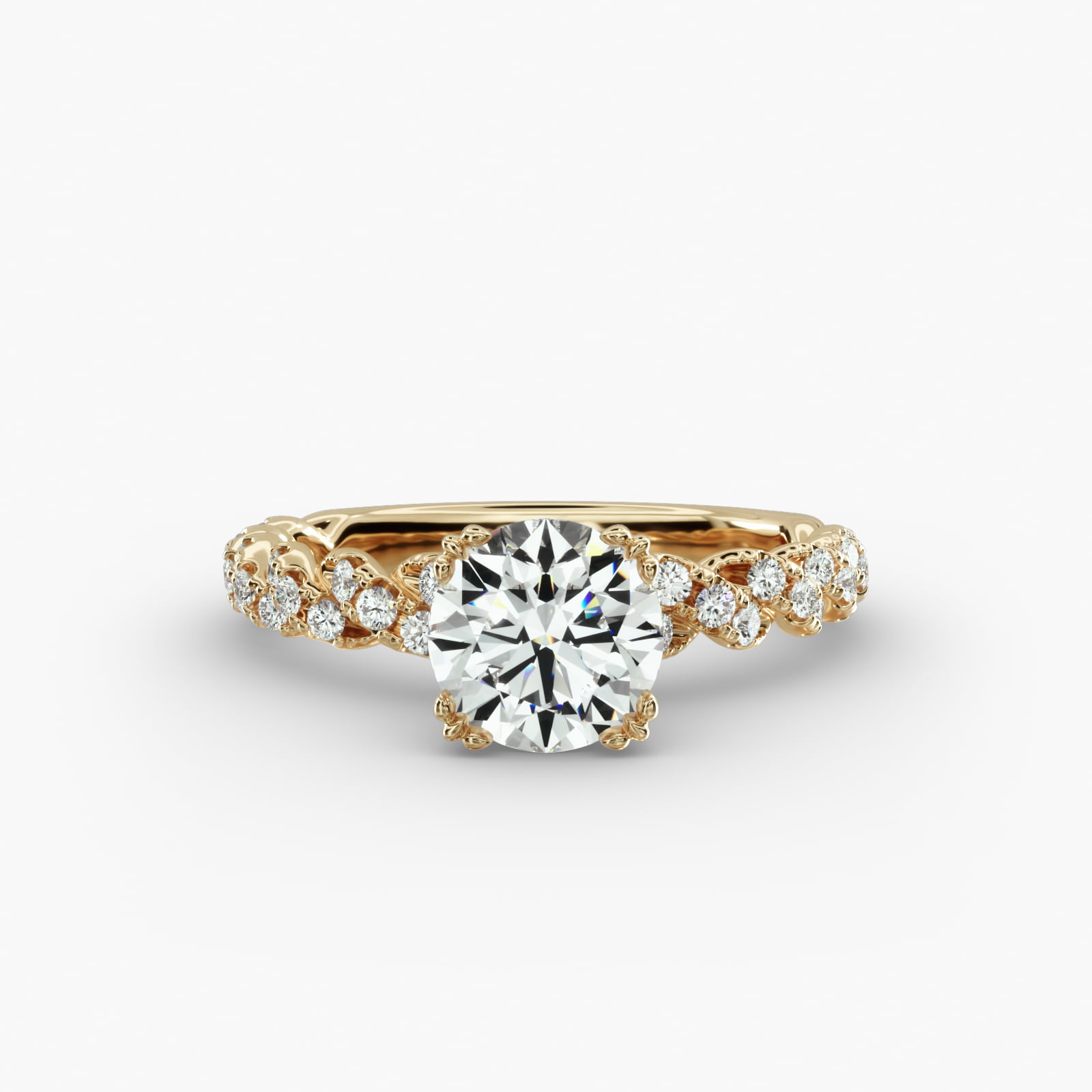 Twist Pavé Engagement Ring Vintage Trefoil Head