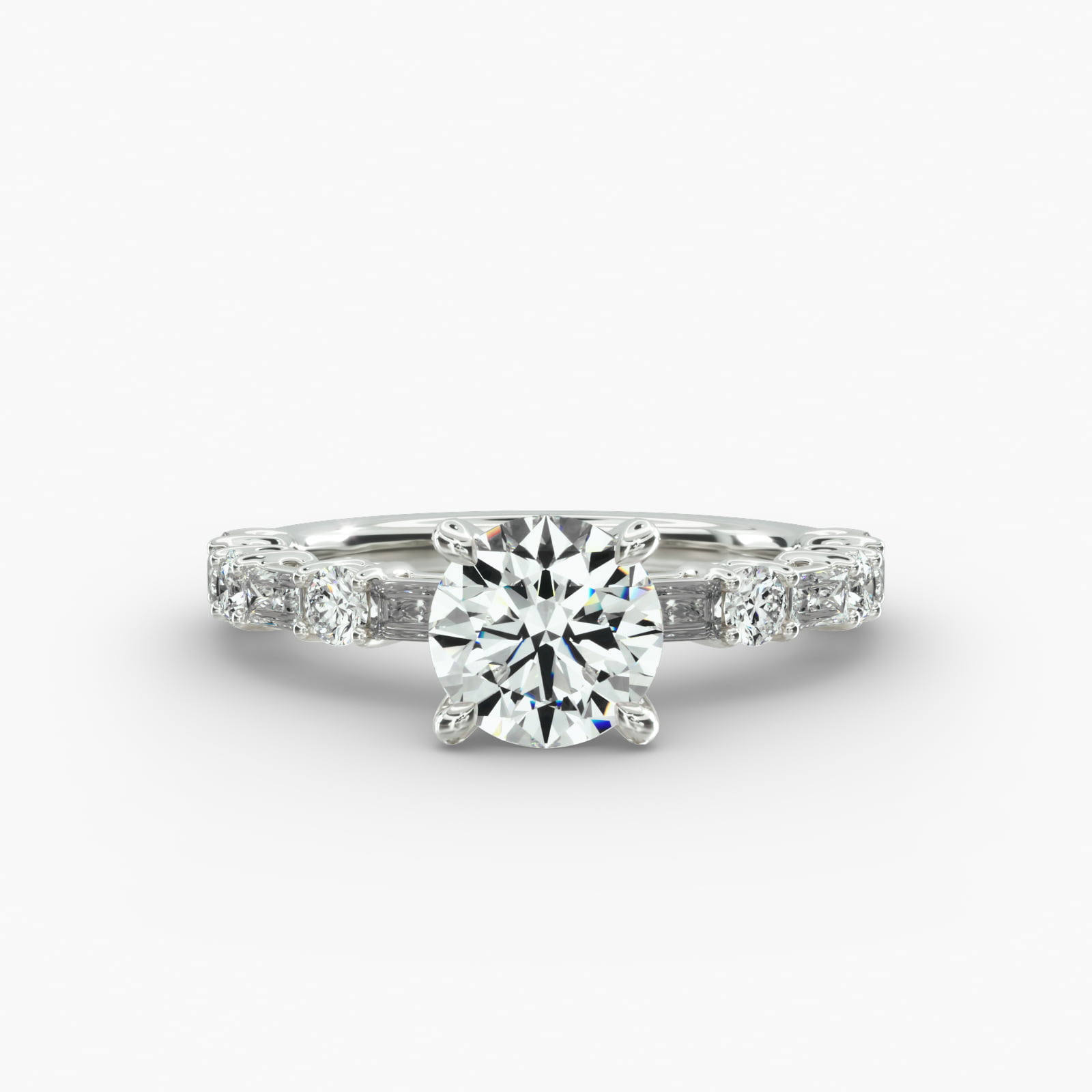Alternating Baguette Engagement Ring 4-Prong Nouveau Head
