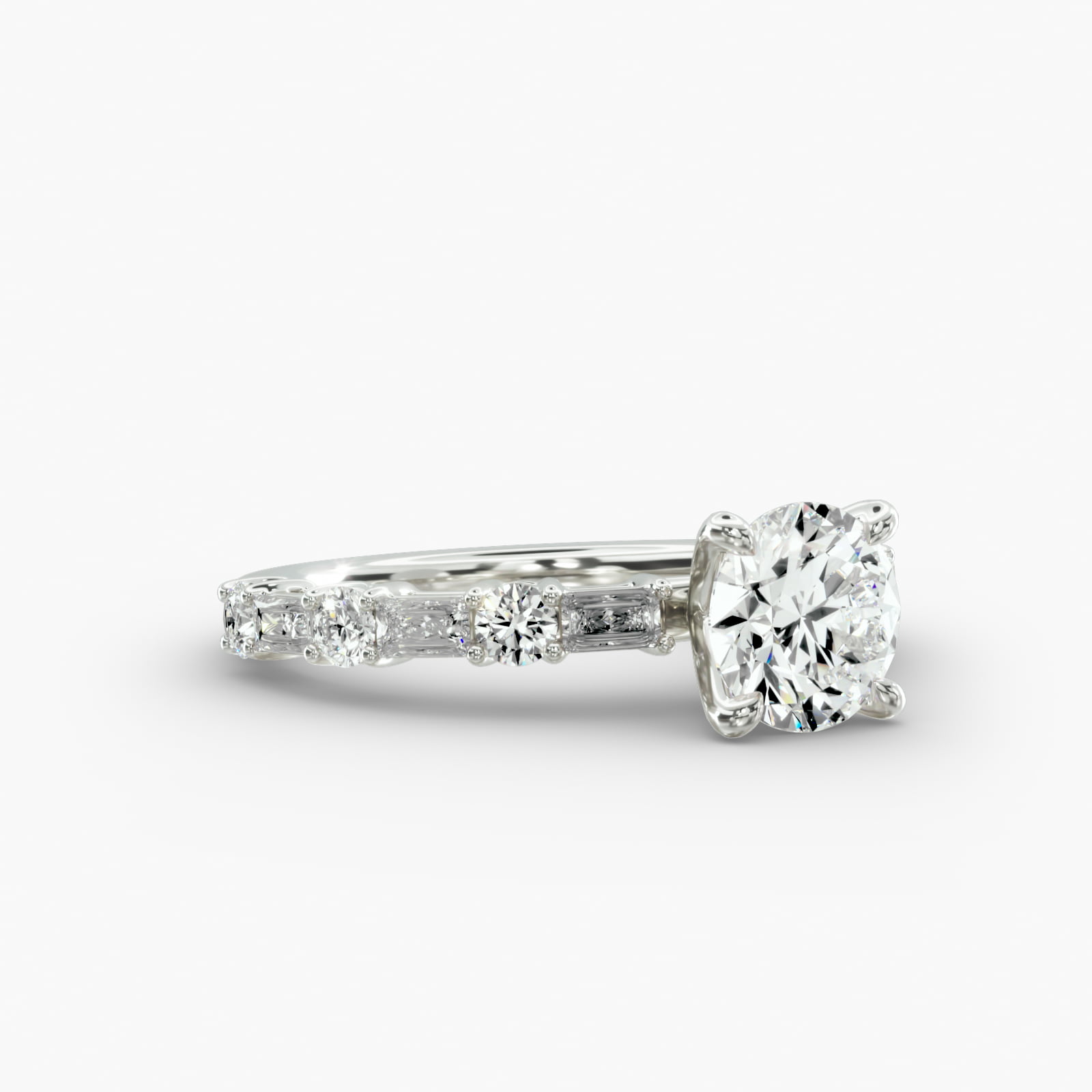 Alternating Baguette Engagement Ring 4-Prong Nouveau Head