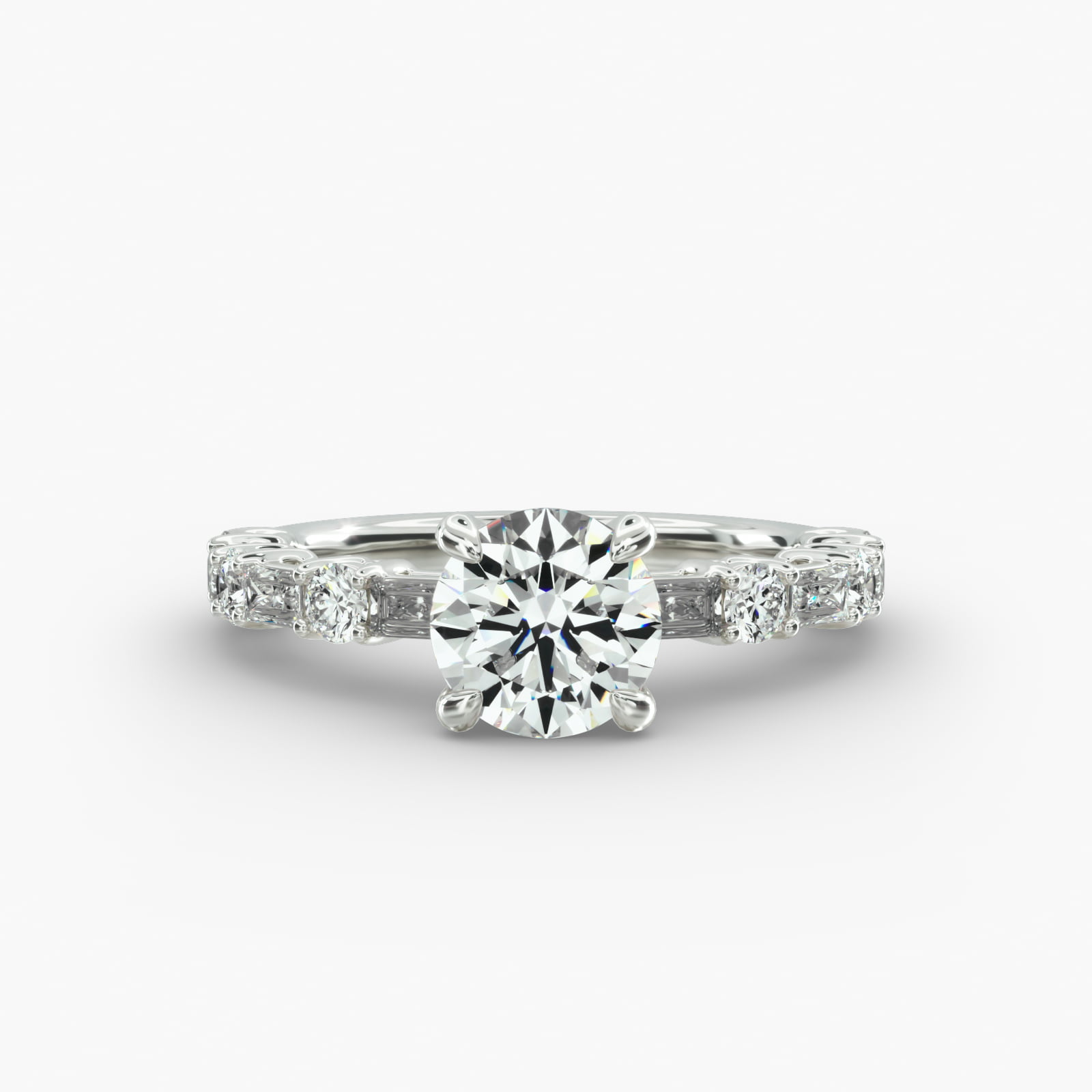 Alternating Baguette Engagement Ring Classic Basket Head