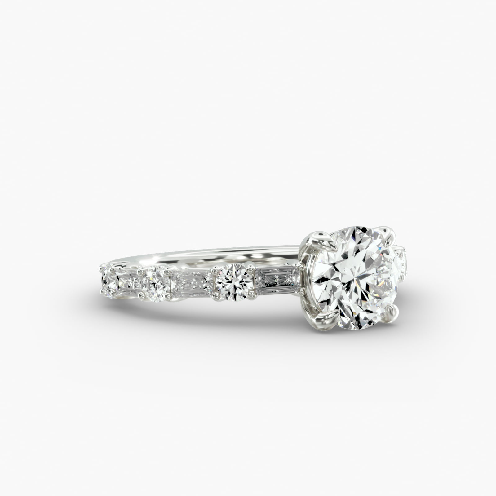 Alternating Baguette Engagement Ring Classic Basket Head