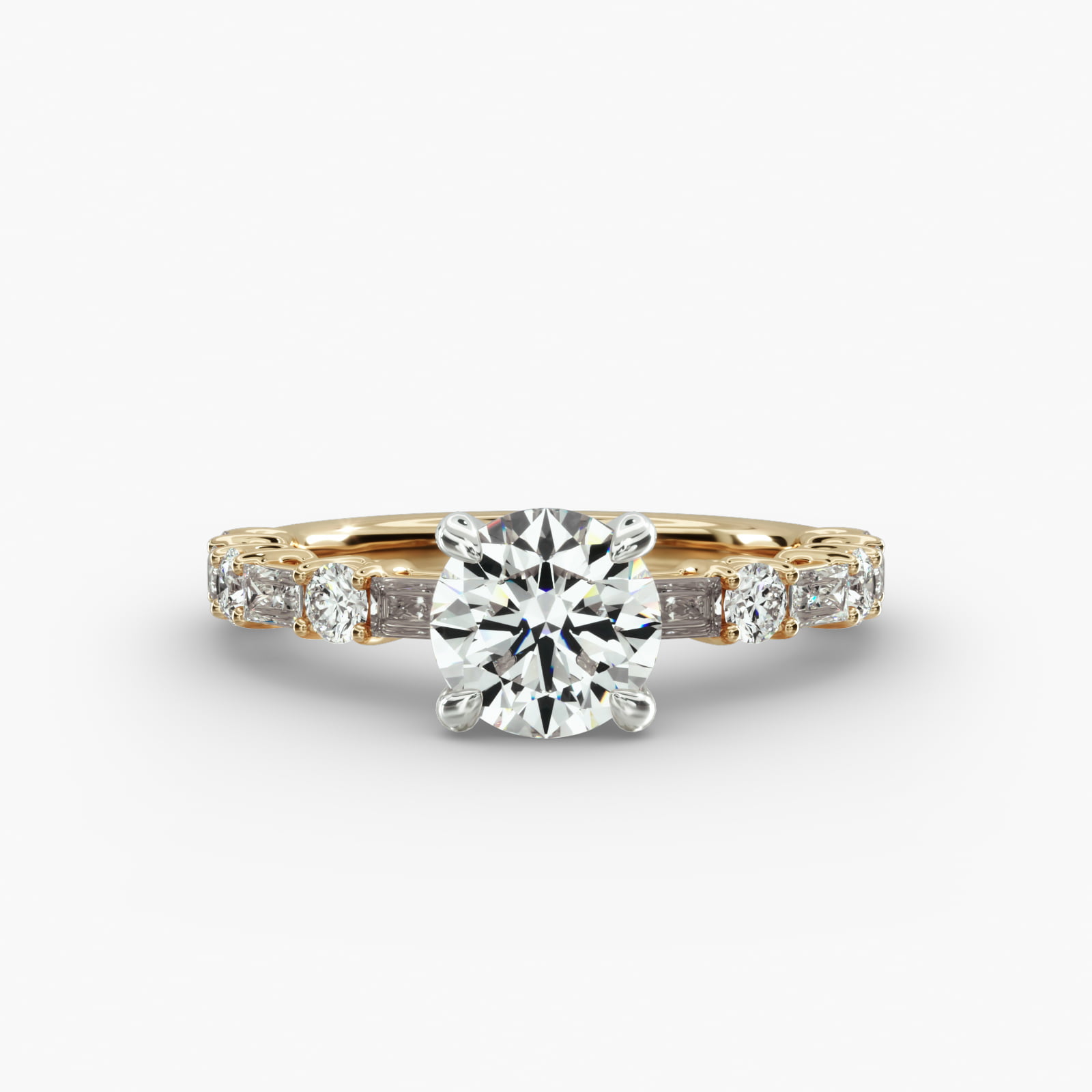 Alternating Baguette Engagement Ring Classic Basket Head