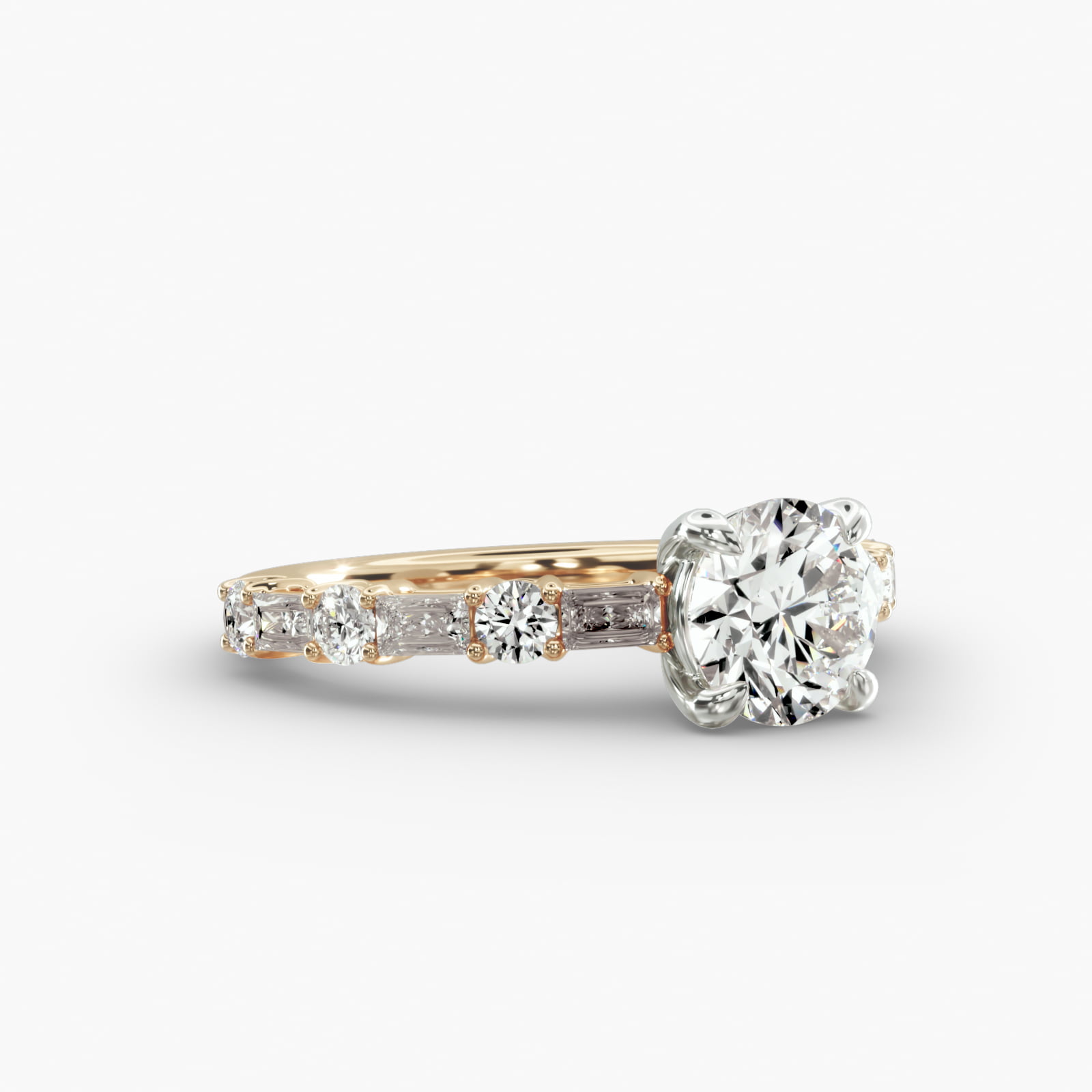 Alternating Baguette Engagement Ring Classic Basket Head
