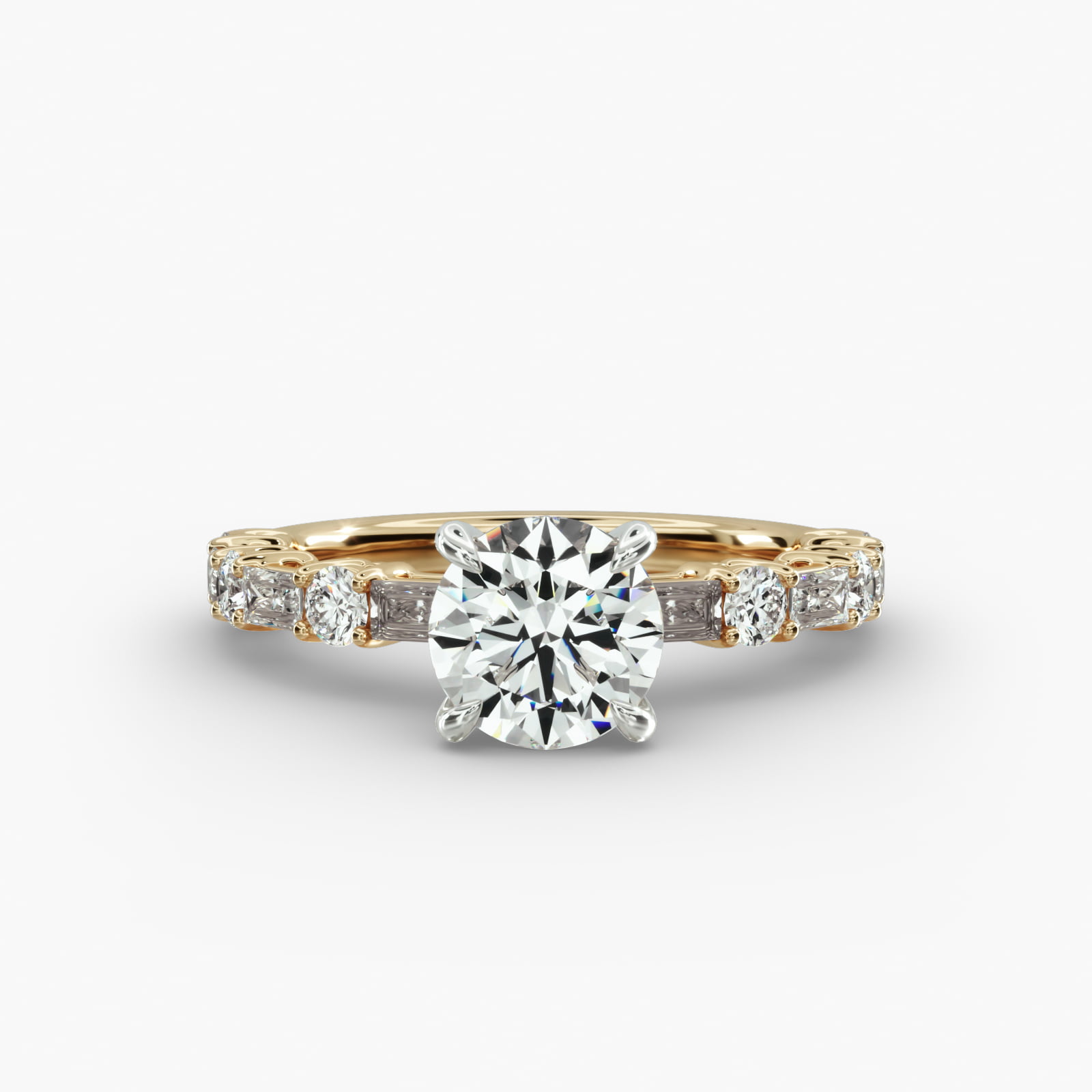 Alternating Baguette Engagement Ring Clustered Diamond Head