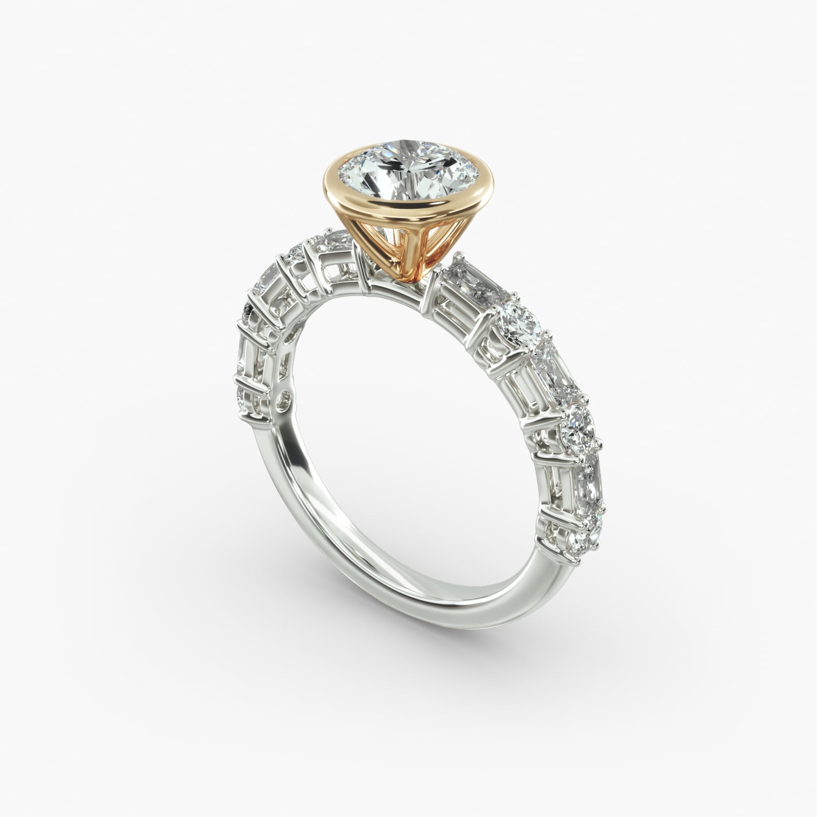 Alternating Baguette Engagement Ring Classic Bezel Head